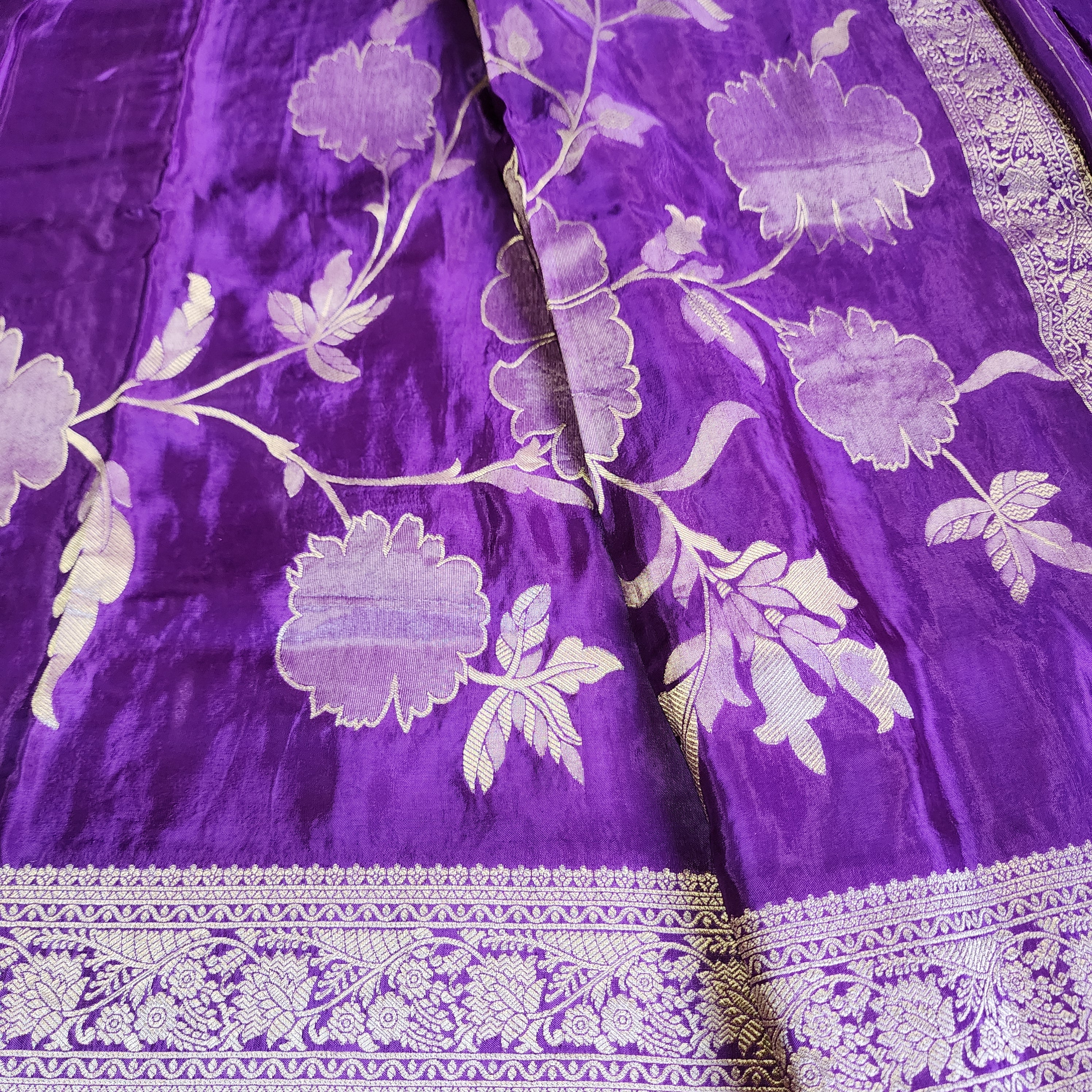 Plum Purple Muslin Silk Saree with Floral Weave