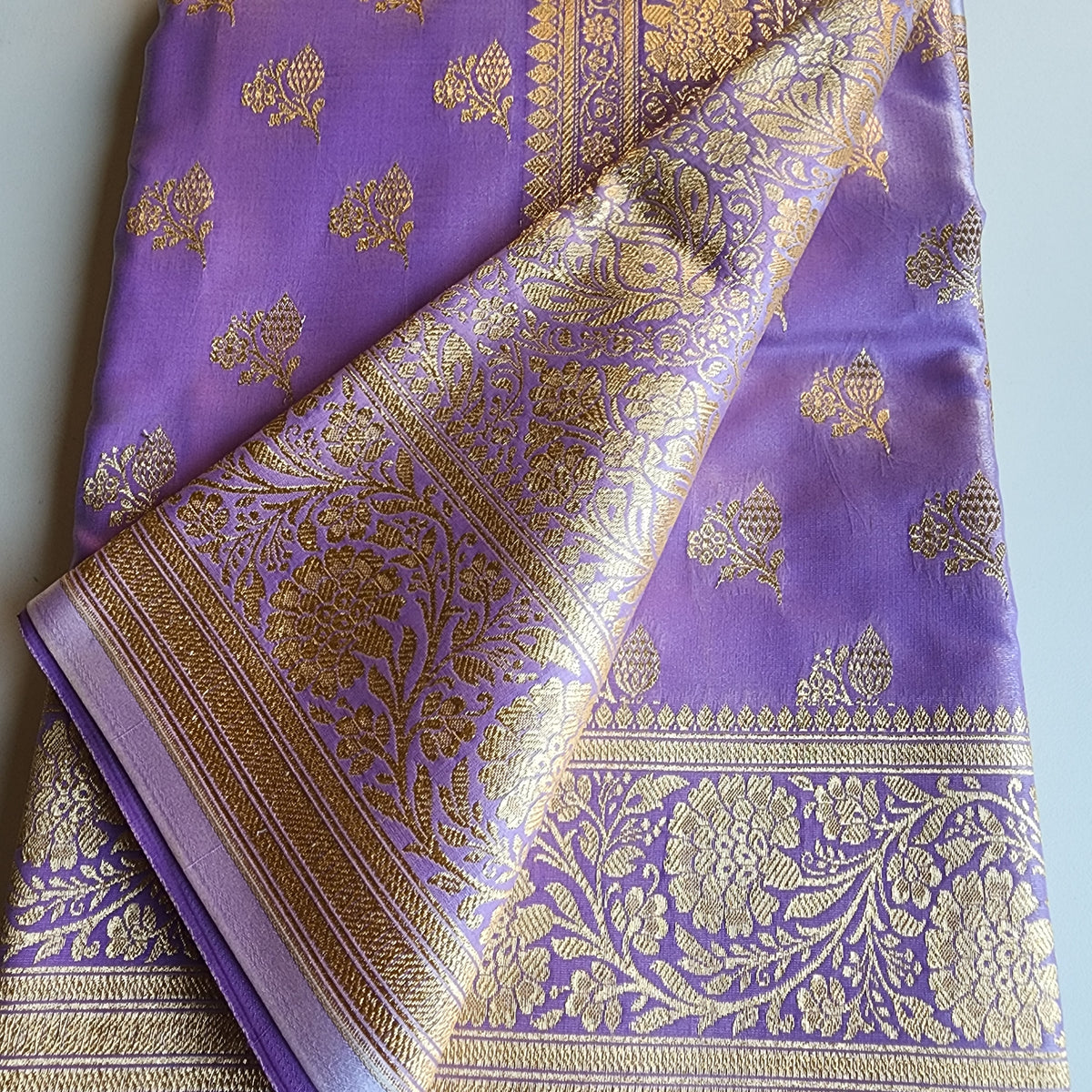 Rich Violet Banarasi Silk Saree with Gold Zari Weaving