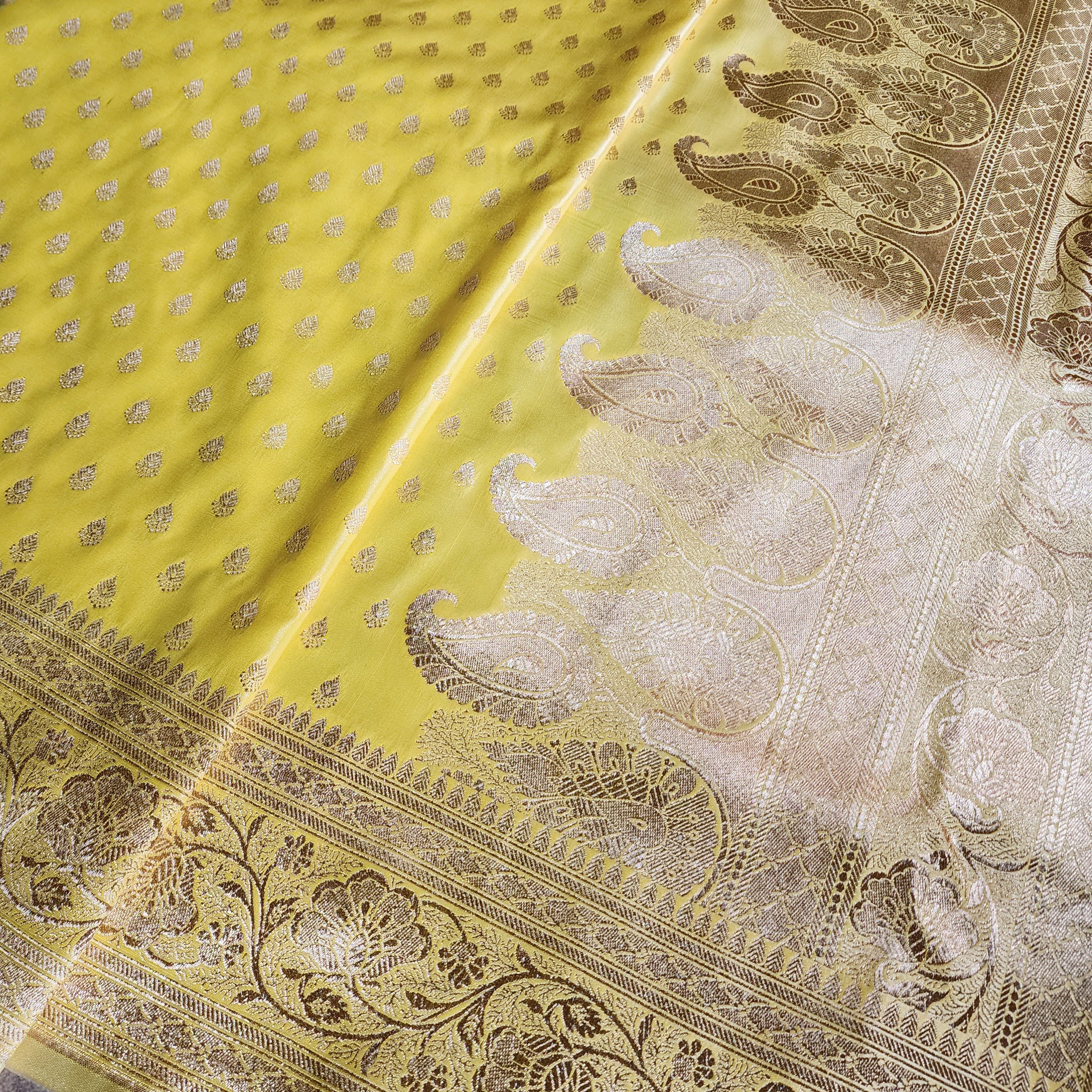 Rich Lemon Yellow Banarasi Silk Saree with Gold Zari Weaving