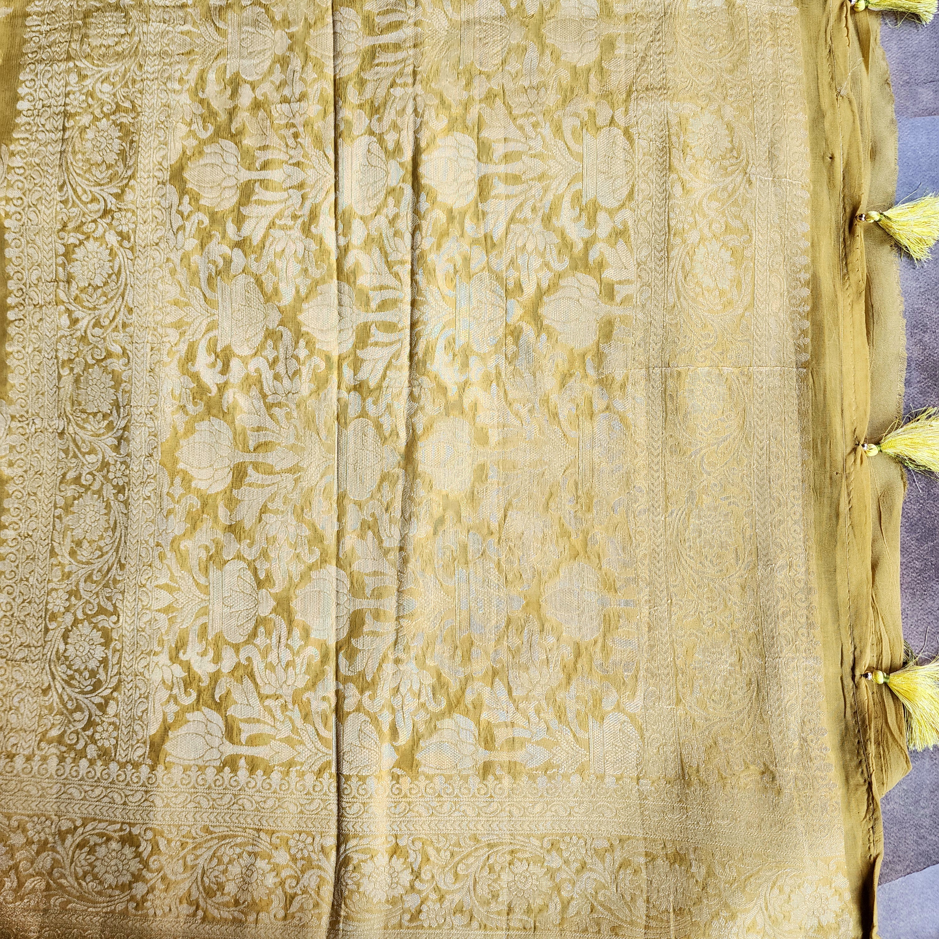 Khaddi Georgette Pure Banarasi Saree in Shade of Yellow