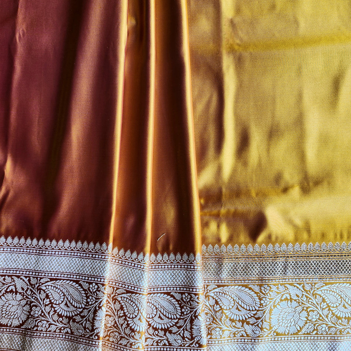 Rich Orange Pure Banarasi Katan Silk Saree with light Gold Zari Weaving