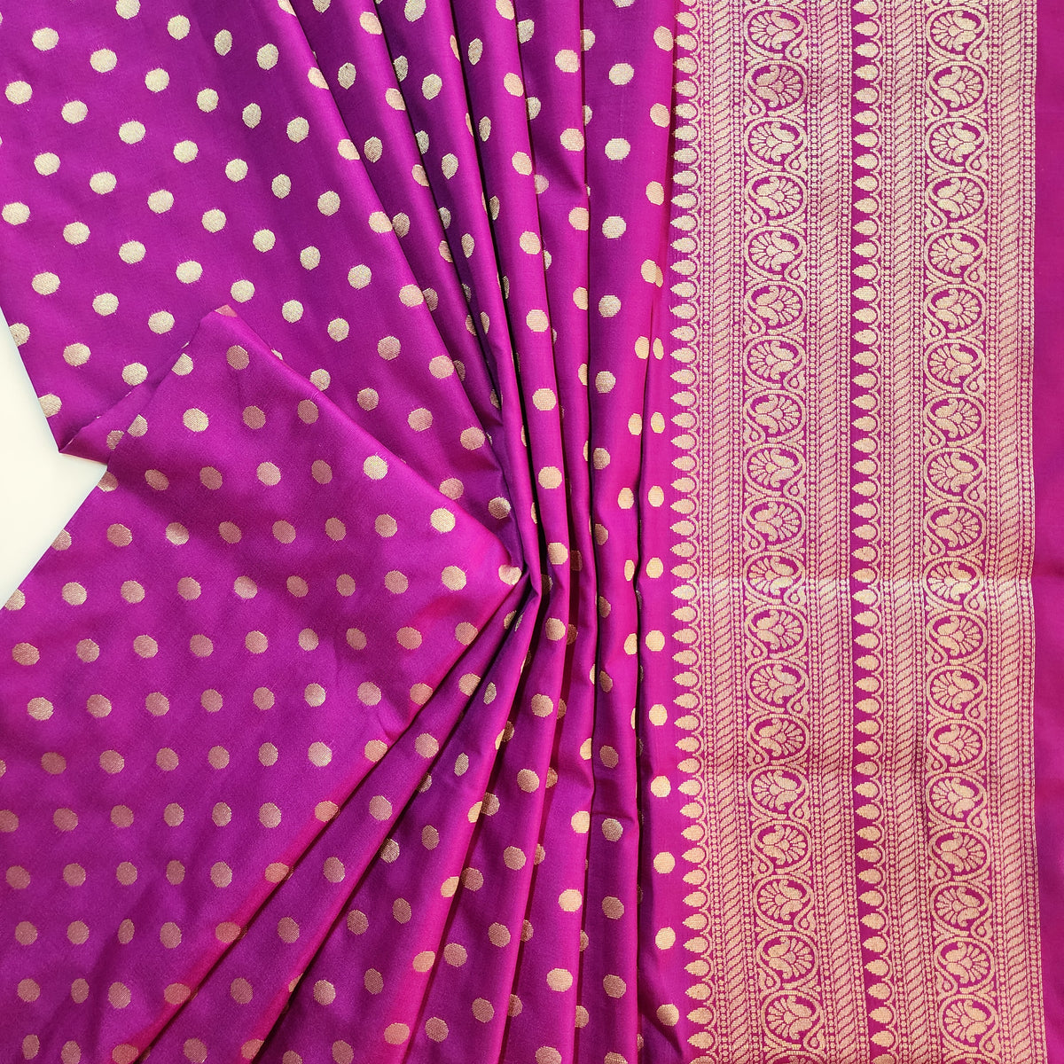Magenta Purple Banarasi Silk Dupatta with Gold Polka Dot