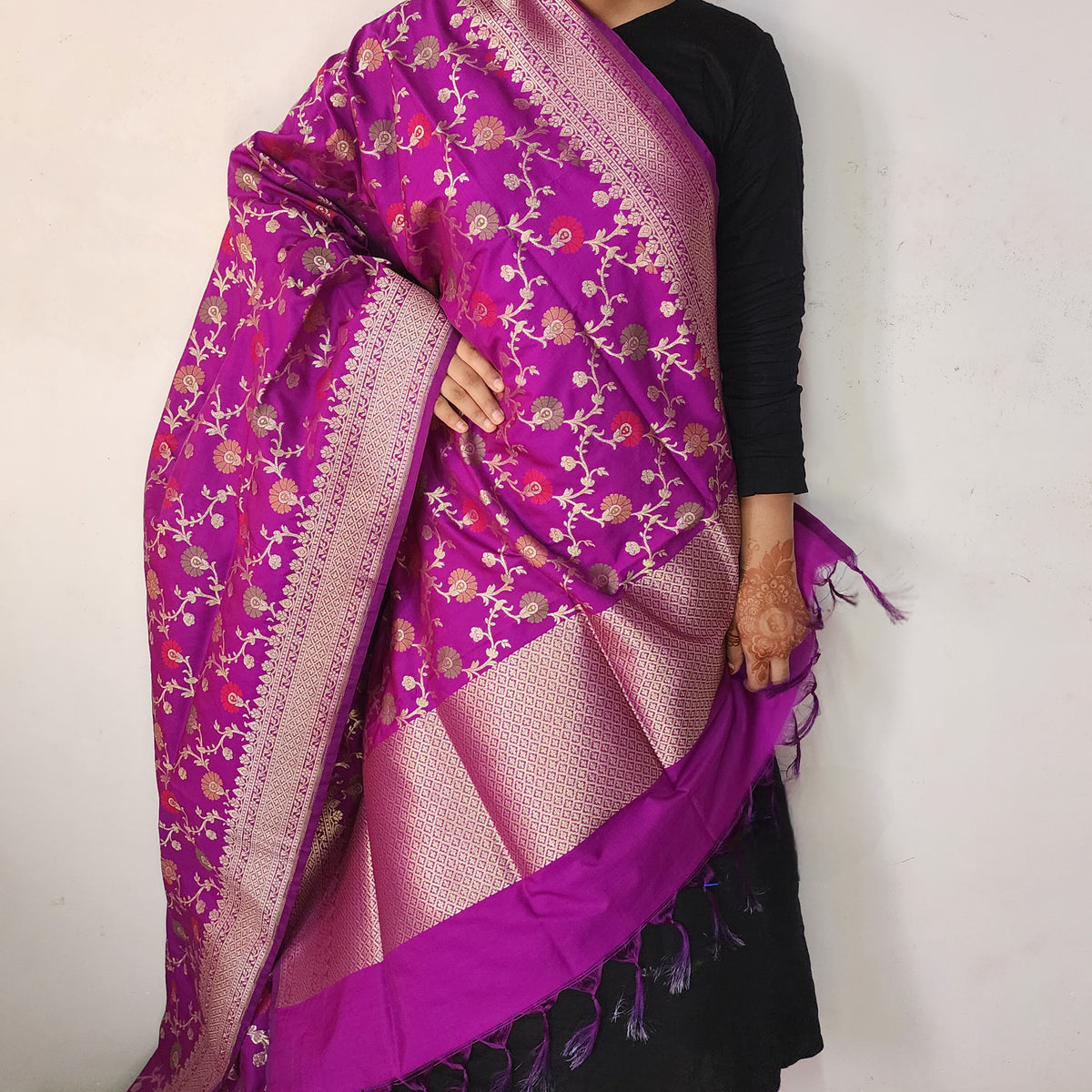 Banarasi Silk Floral Jaal Dupatta - Violet Purple