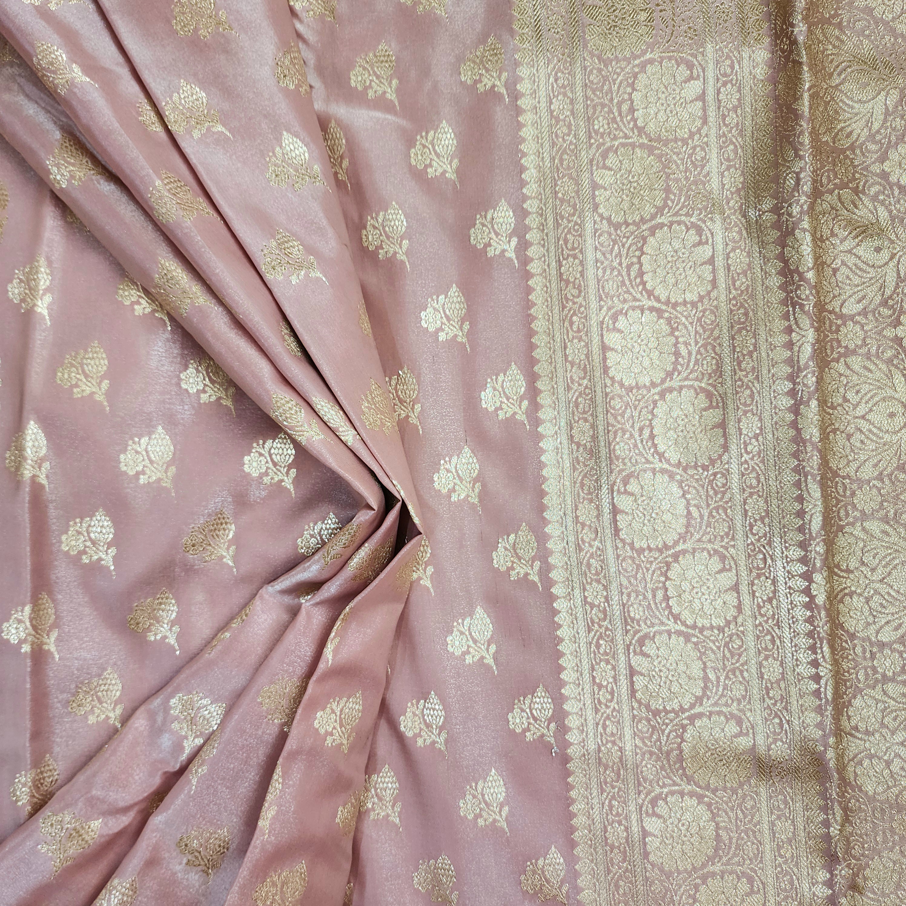 Rich Rose Blush Pink Banarasi Silk Saree with Gold Zari Weaving