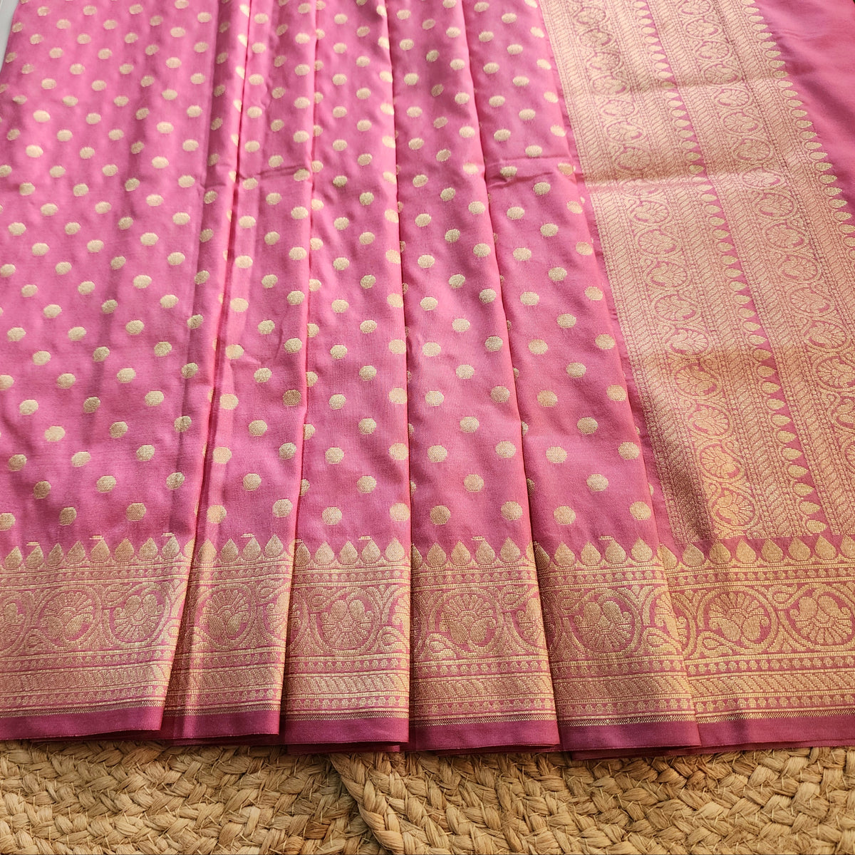 Dusty Rose Banarasi Silk Dupatta with Gold Polka Dot