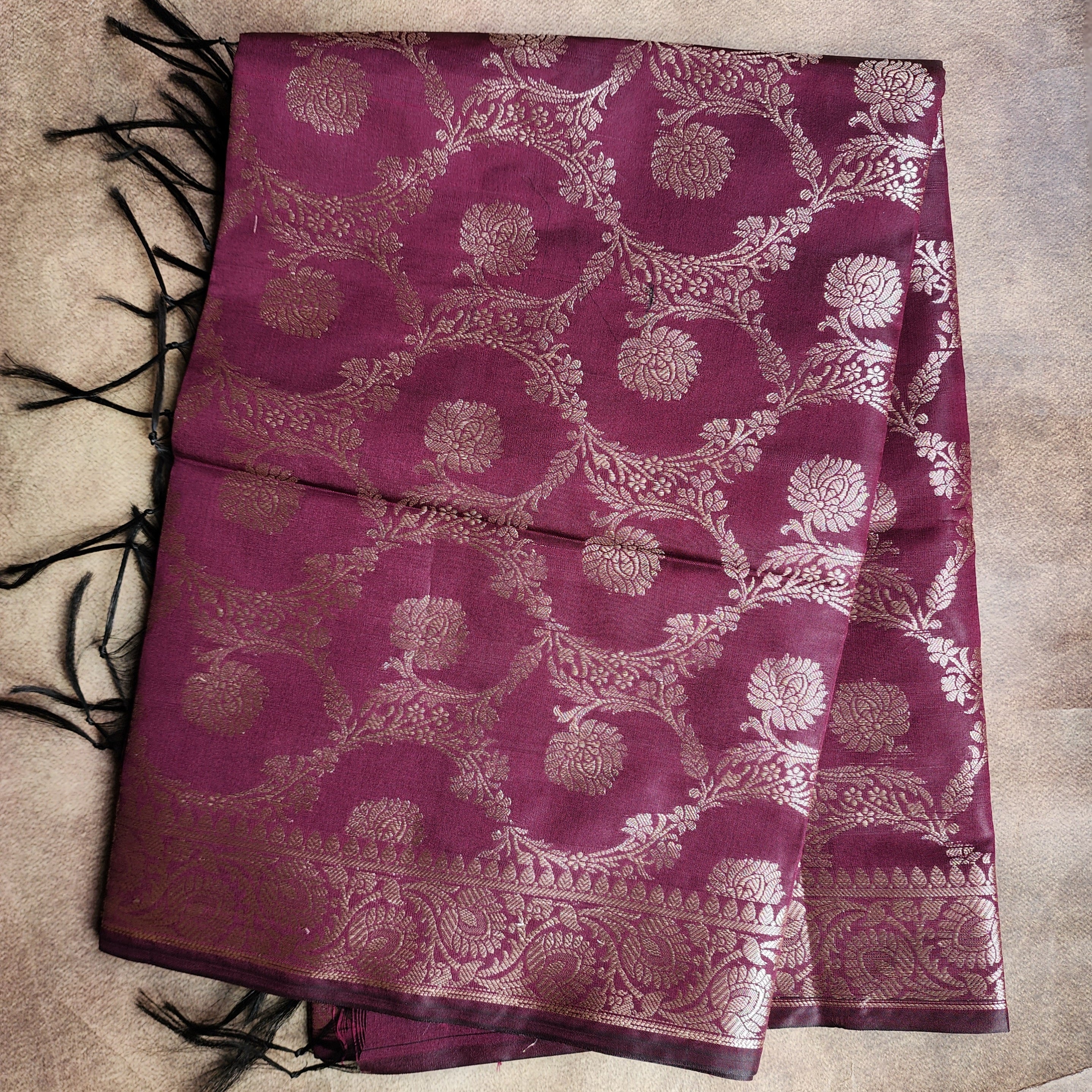 Plum Purple Semi Silk Zari Dupatta