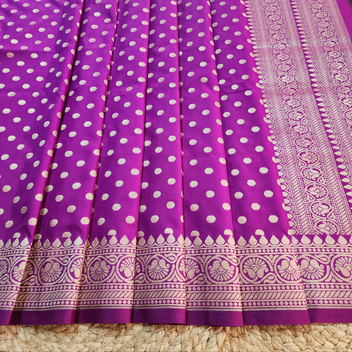 Magenta Purple Banarasi Silk Dupatta with Gold Polka Dot