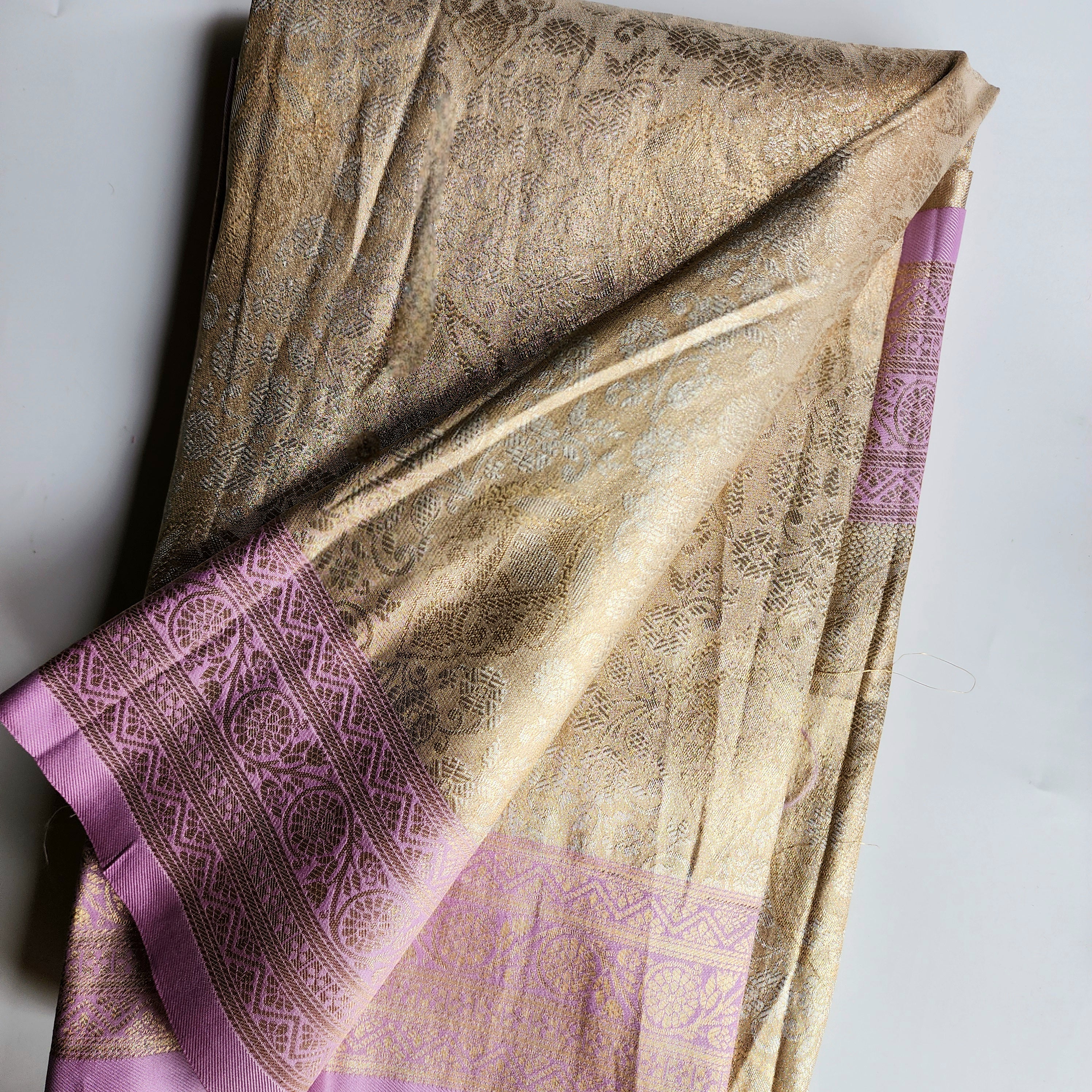 Beige Gold Kanjivaram Style Banarasi Designer Silk Saree