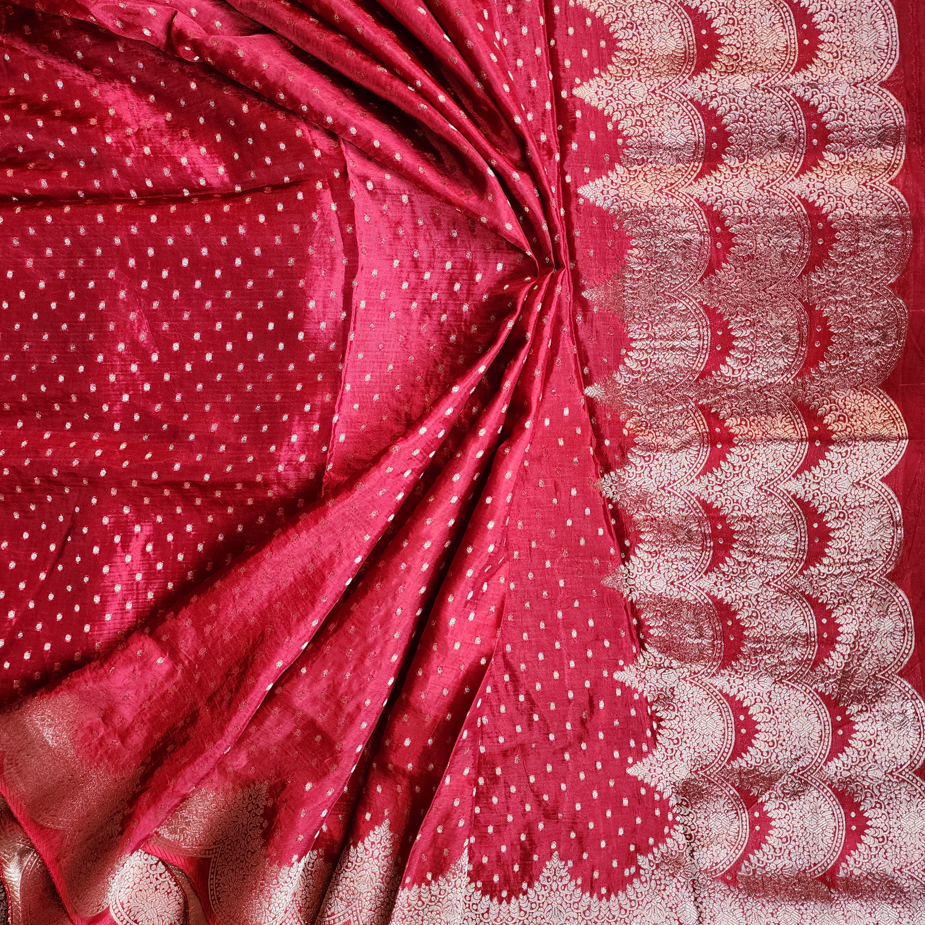 Deep Red Muslin Silk Saree with Cream Border