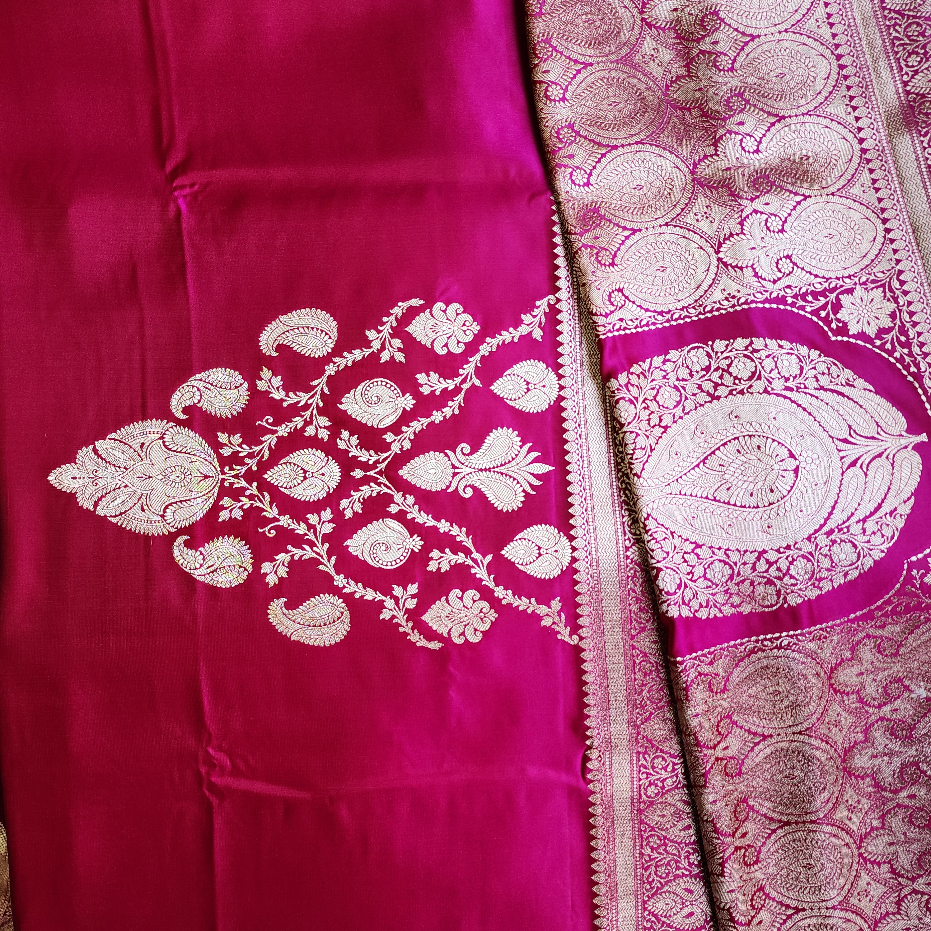 Dhoop Chhaon Magenta Banarasi Katan Silk Saree