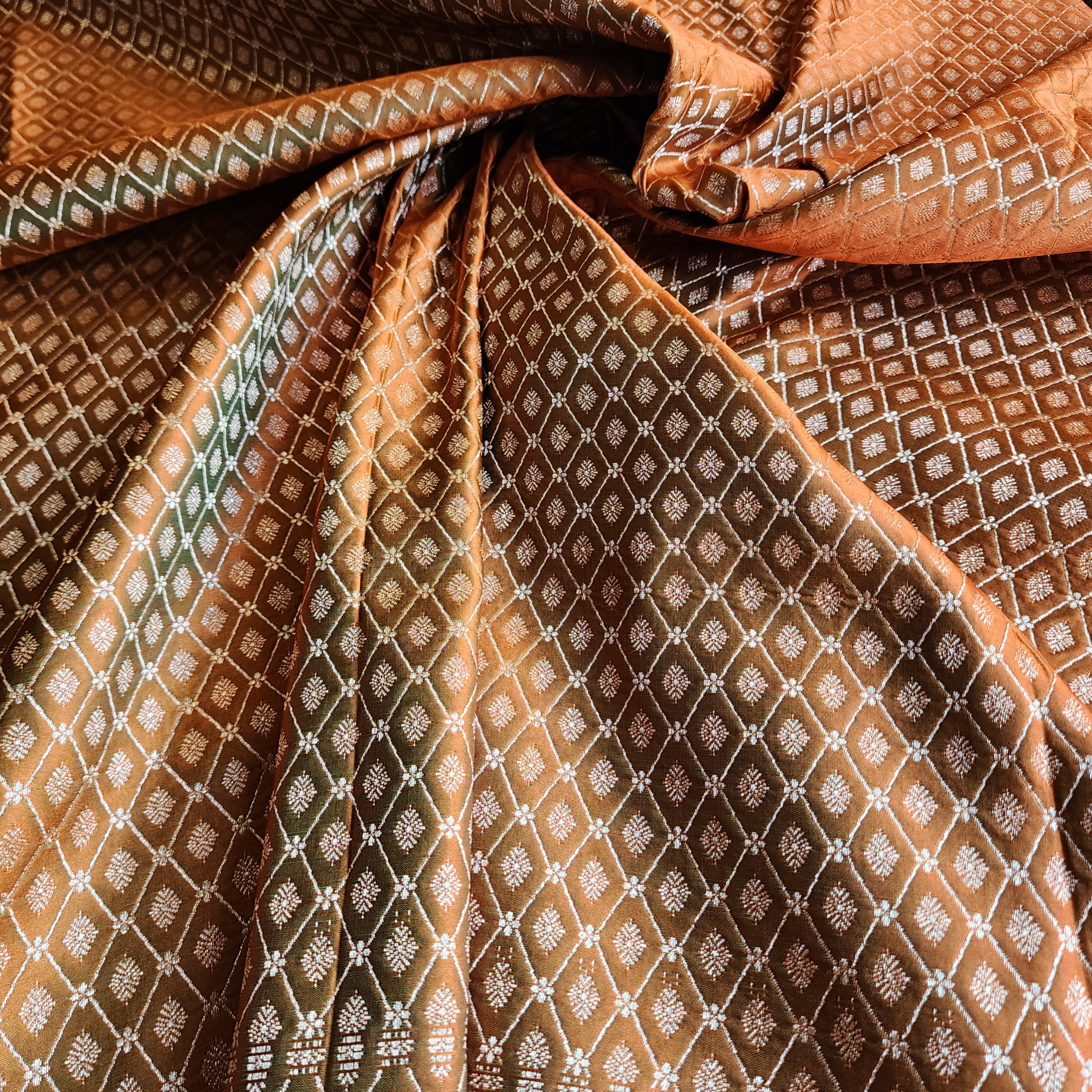 Aqua Katan Silk Saree with Rust and Gold Zari Border