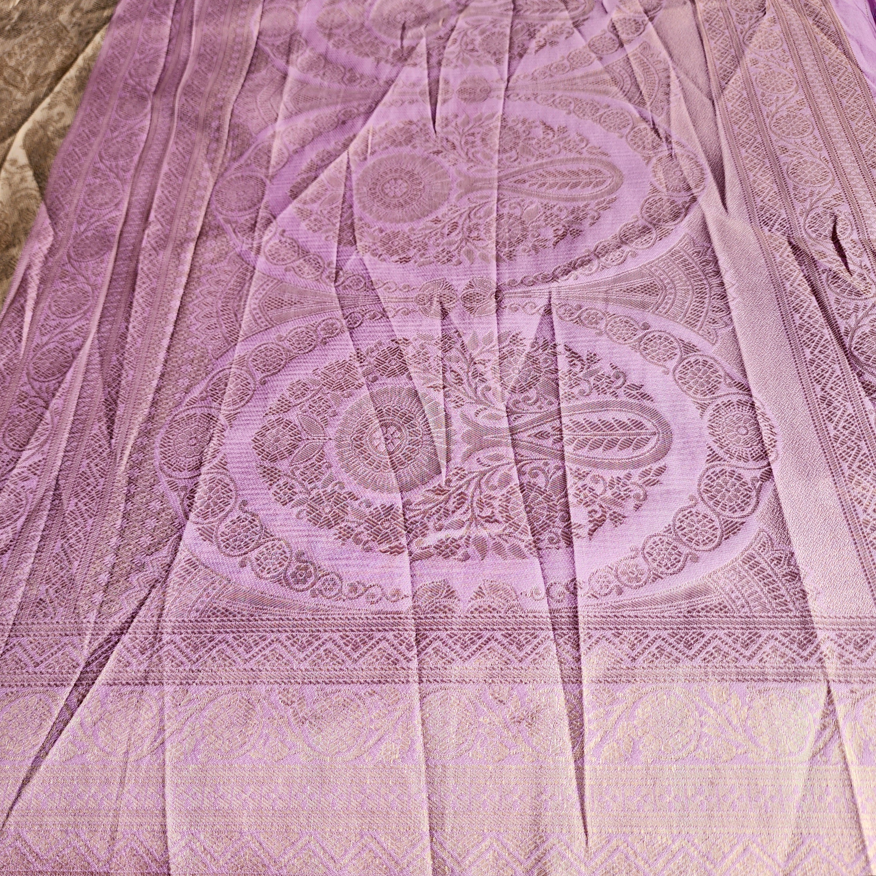 Beige Gold Kanjivaram Style Banarasi Designer Silk Saree