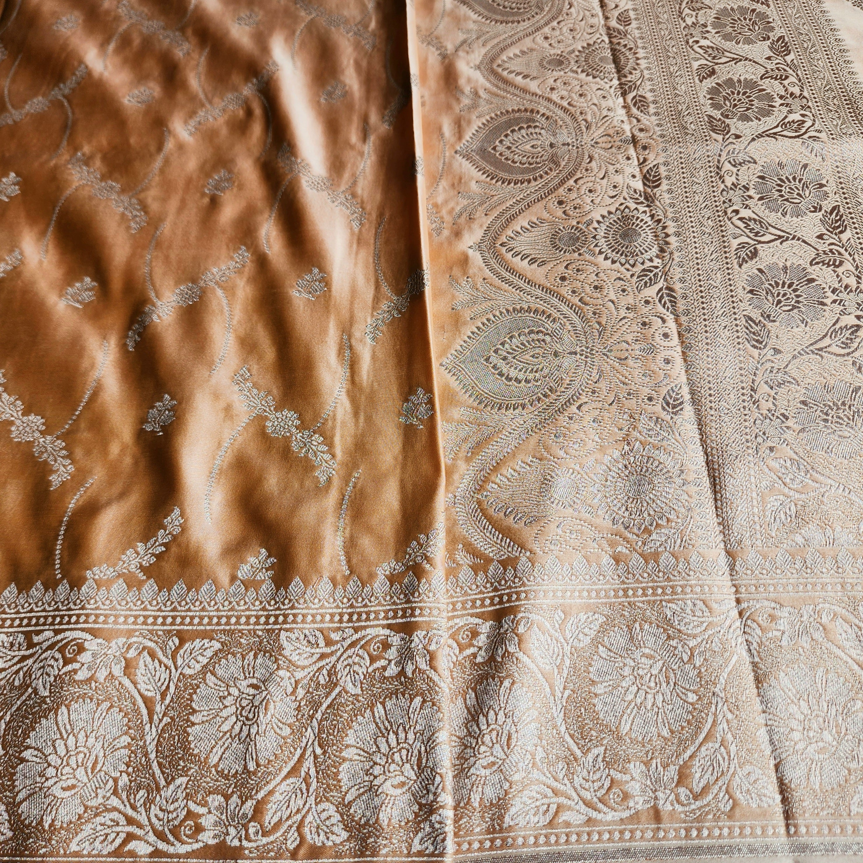 Pastel Beige Banarasi Katan Silk Saree with Light Gold Zari weaving