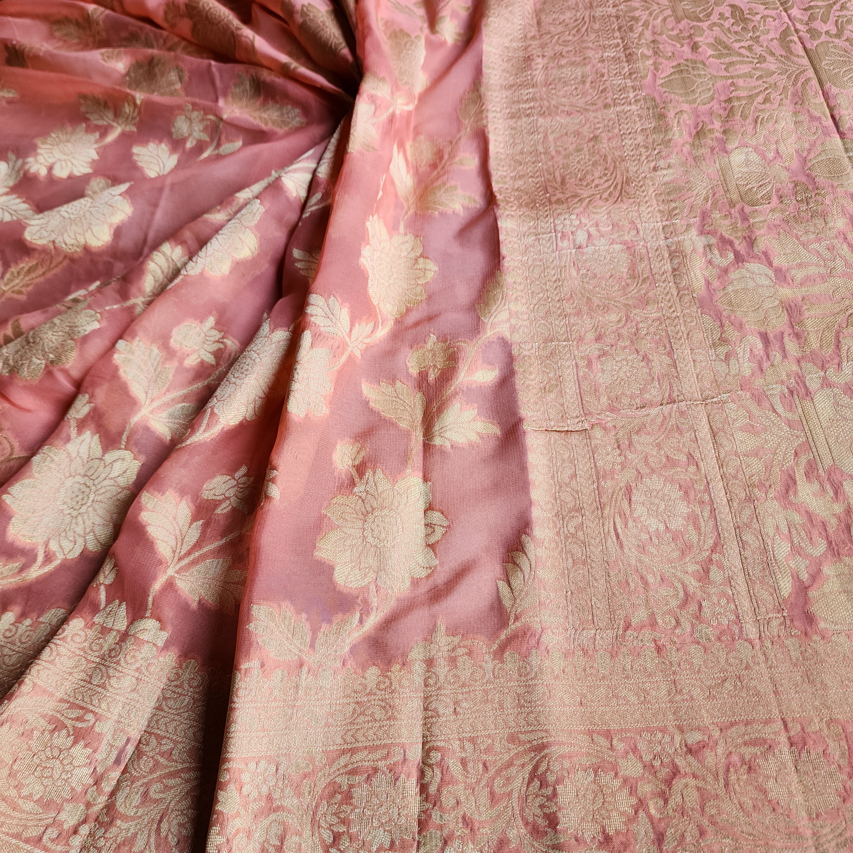 Khaddi Georgette Pure Banarasi Saree in Coral Shade