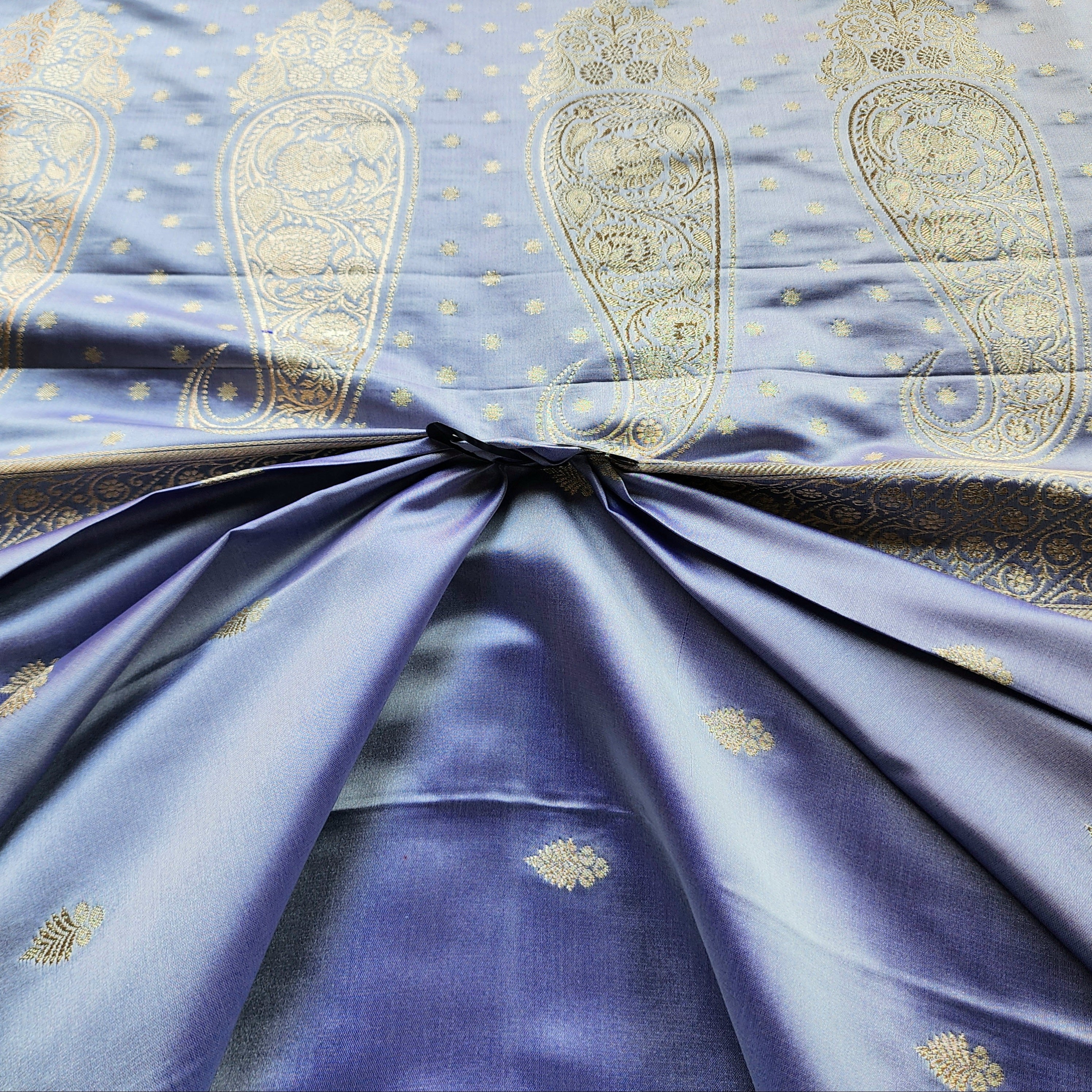 Pastel Purple Katan Silk Saree with Magenta Gold Zari Border