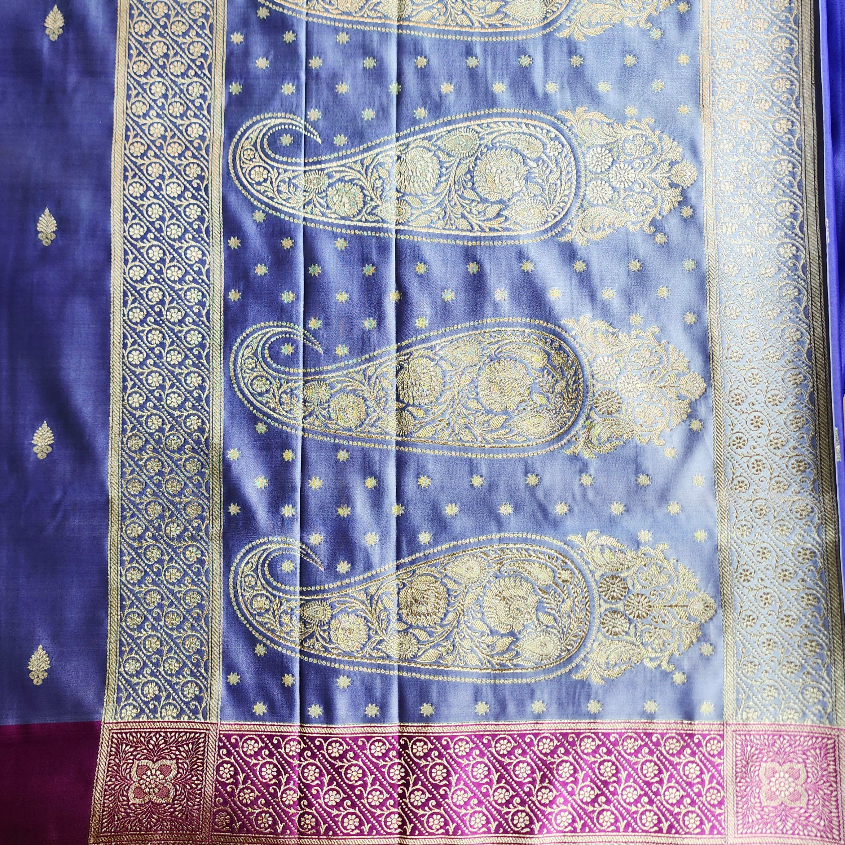 Pastel Purple Katan Silk Saree with Magenta Gold Zari Border