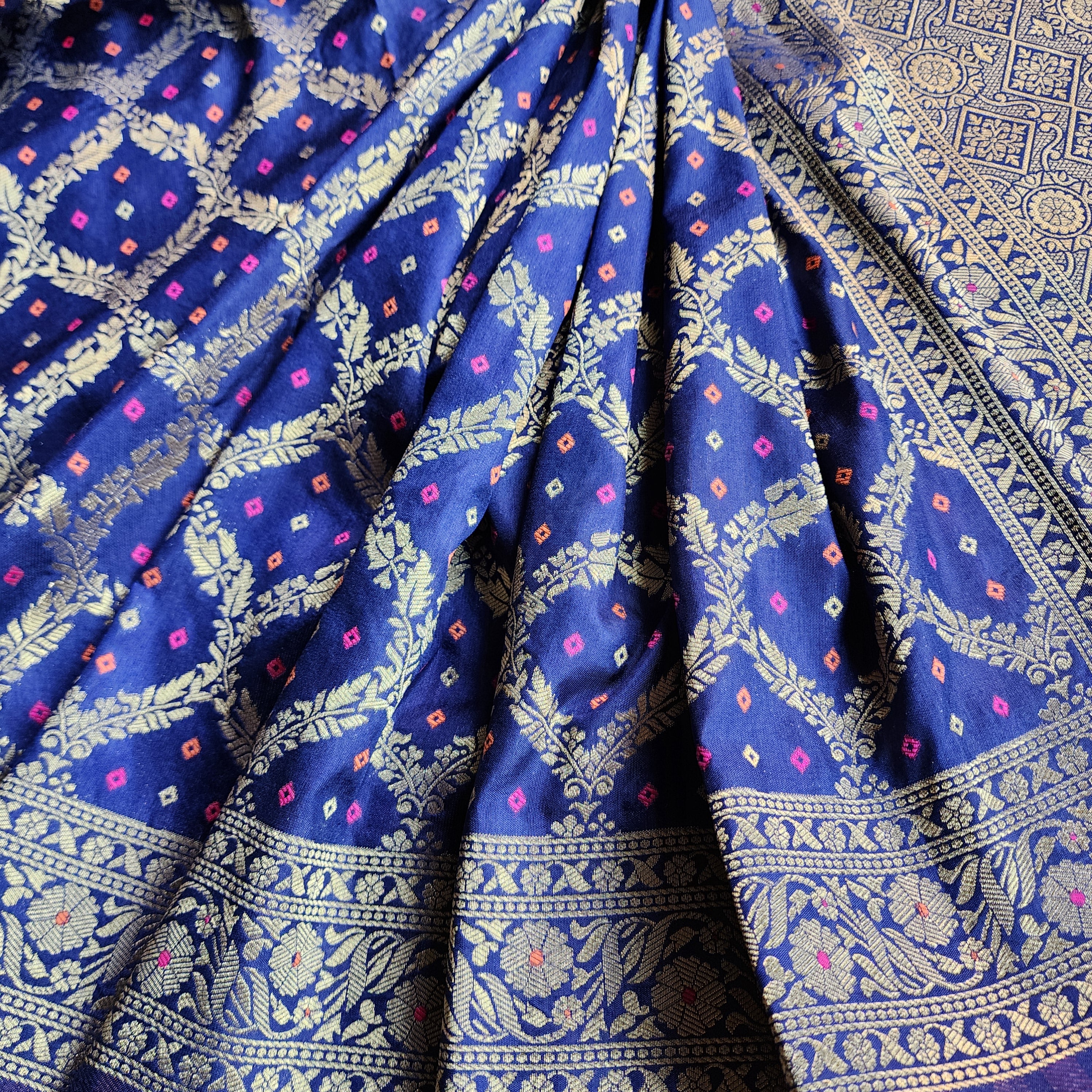 Royal Blue Bandhani Dupatta with Traditional Jaal