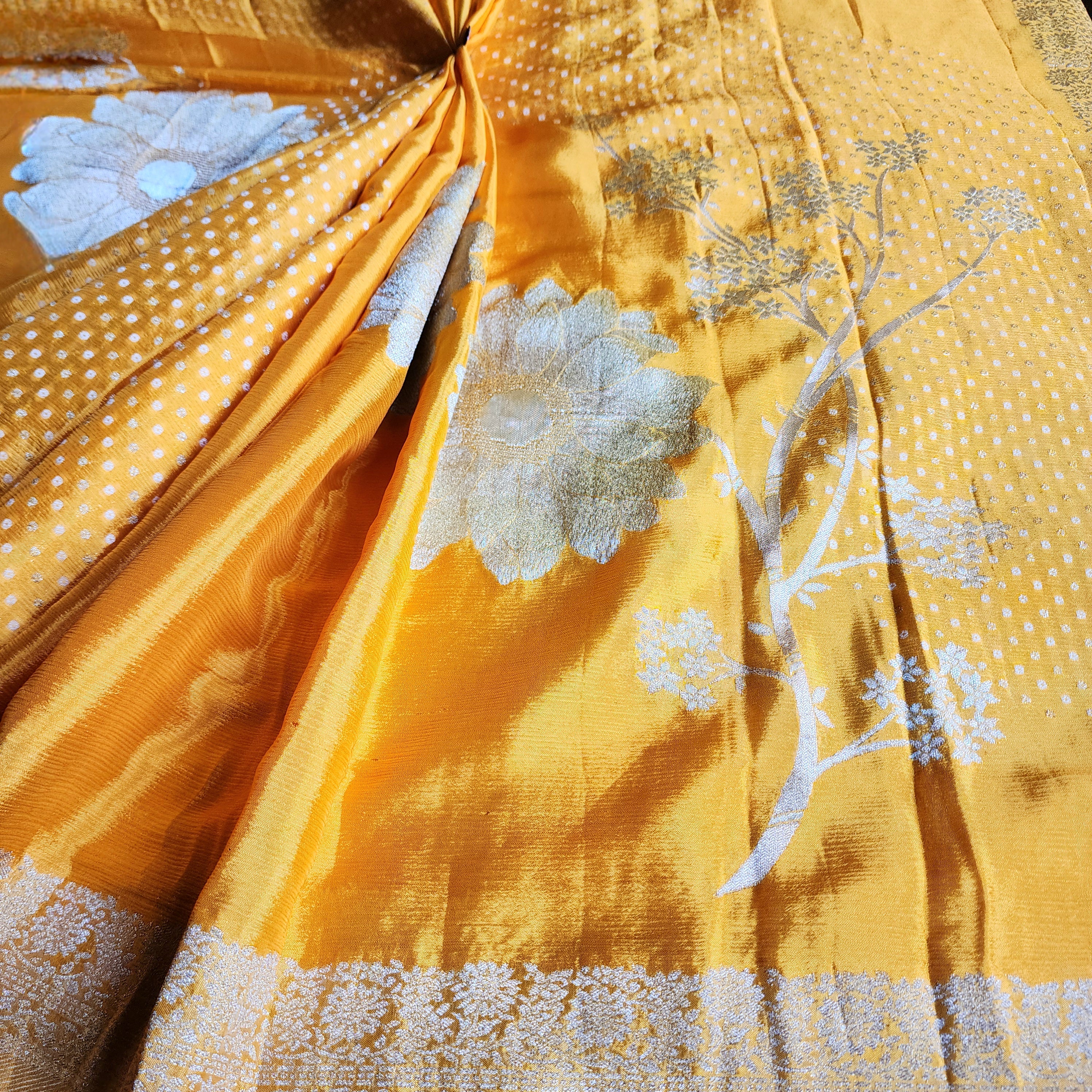 Marigold Mustard Yellow Crepe Silk Saree