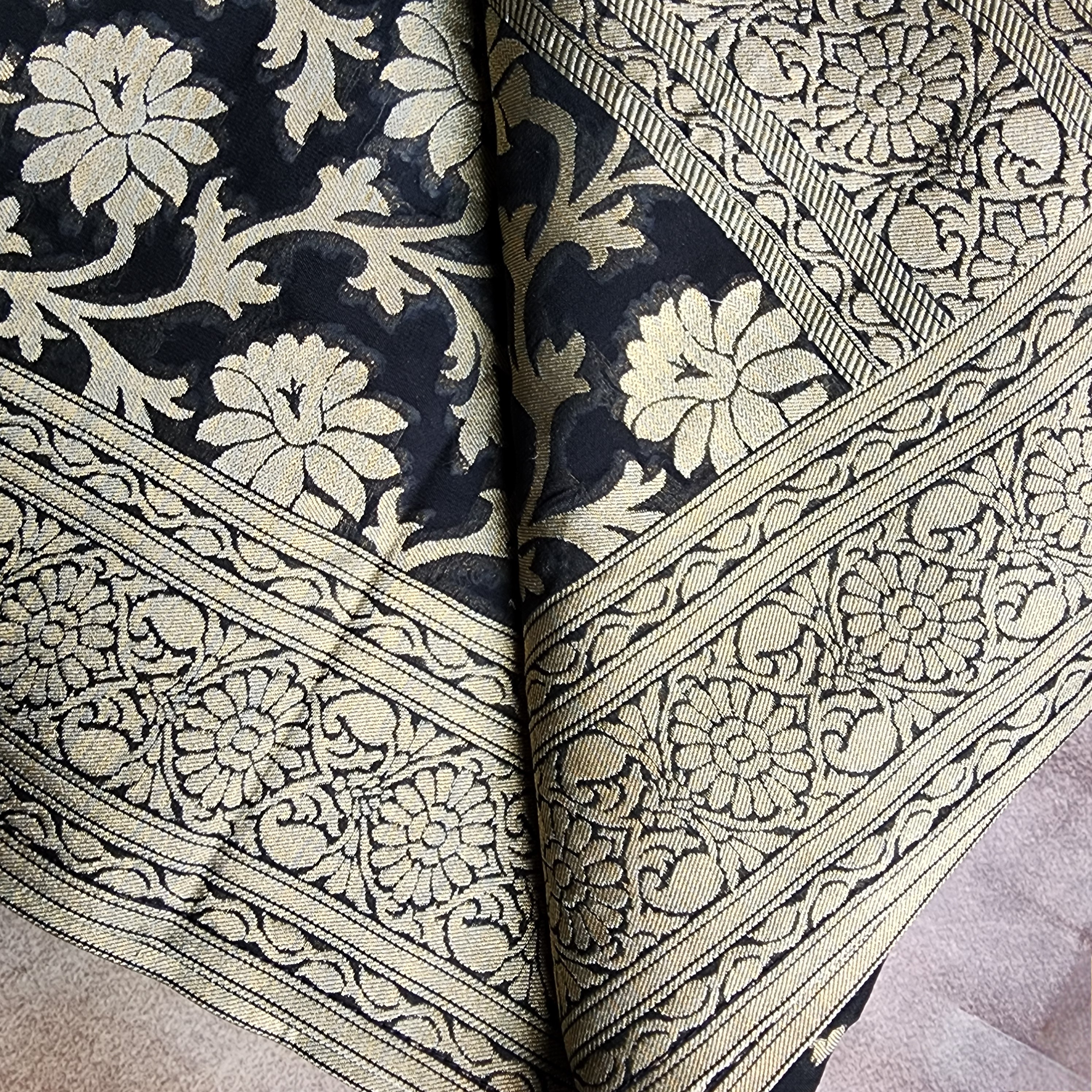 Elegant Black Khaddi Georgette Pure Banarasi Saree with Exquisite Golden Zari