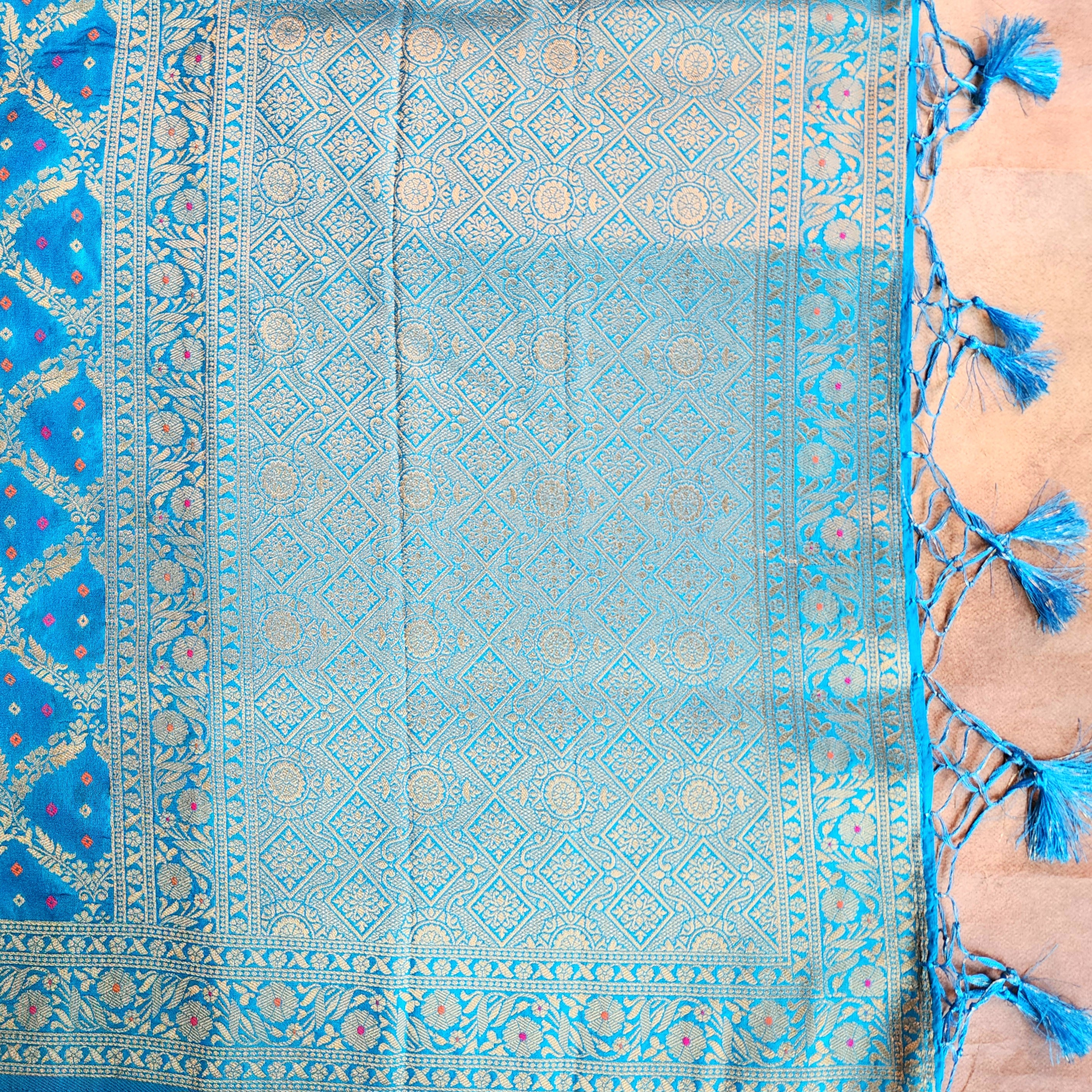 Sky Blue Bandhani Dupatta with Traditional Jaal