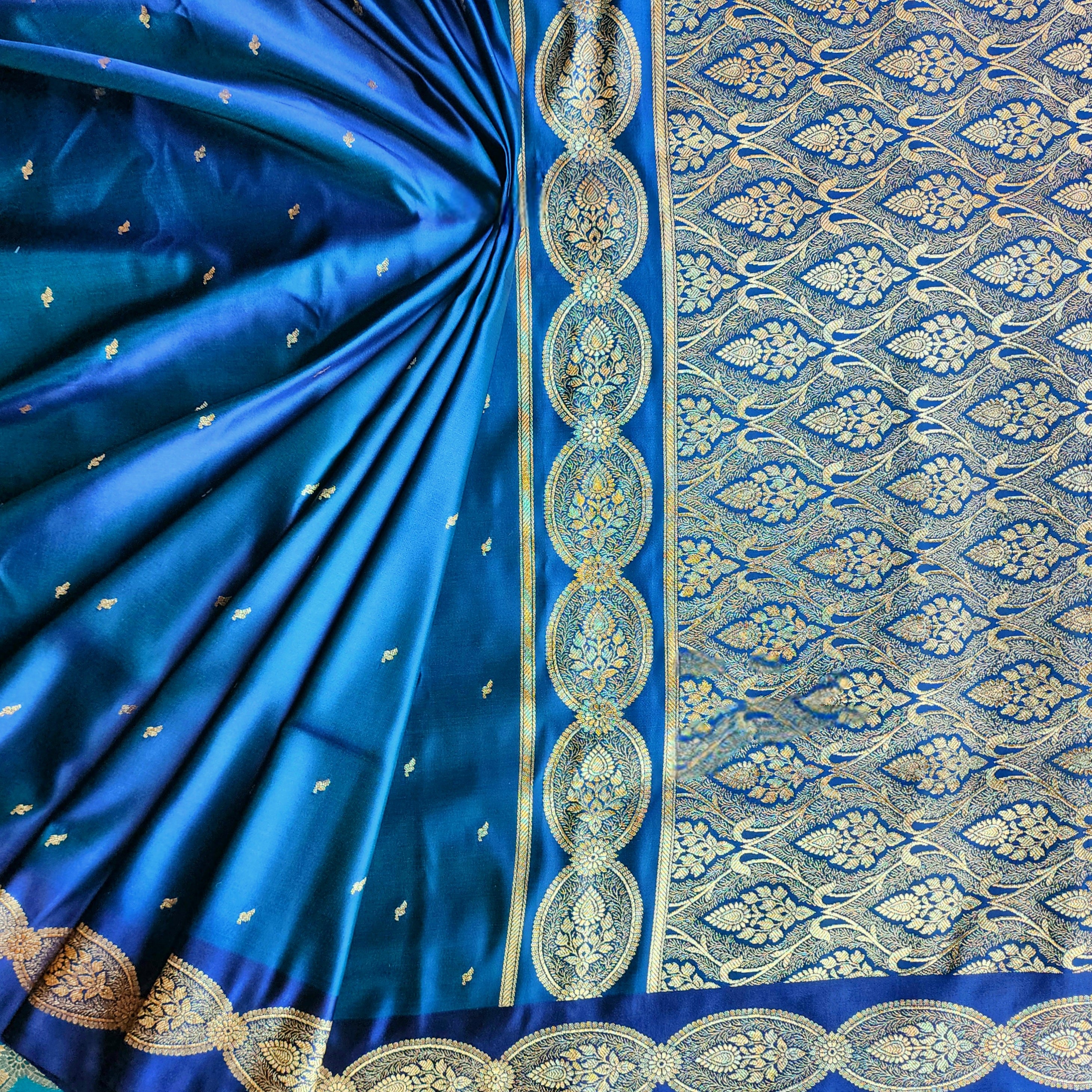 Royal Blue Banarasi Katan Silk Saree with Gold Zari Weaving