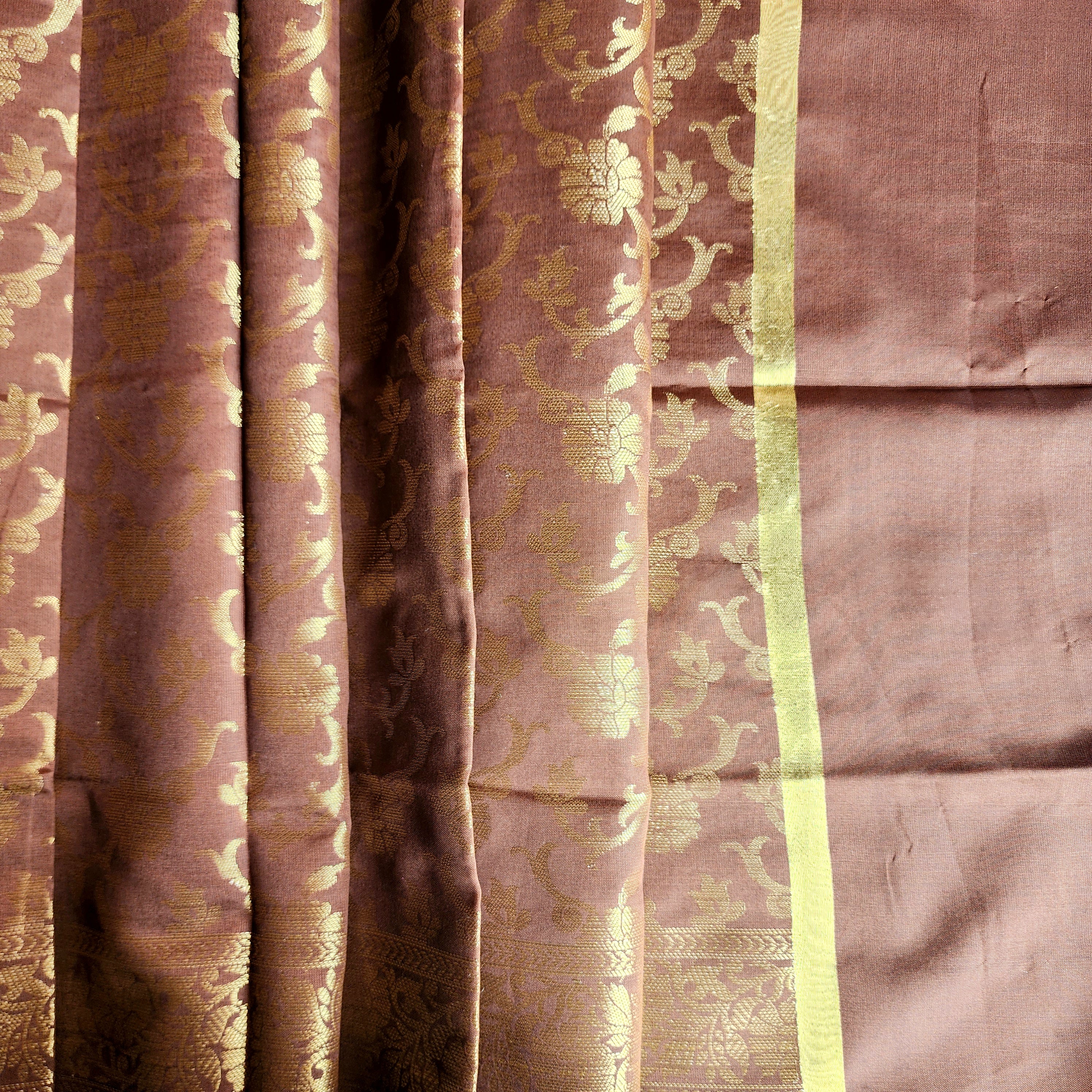 Copper Brown Banarasi Tapetta Silk Dupatta with Gold Floral Weave