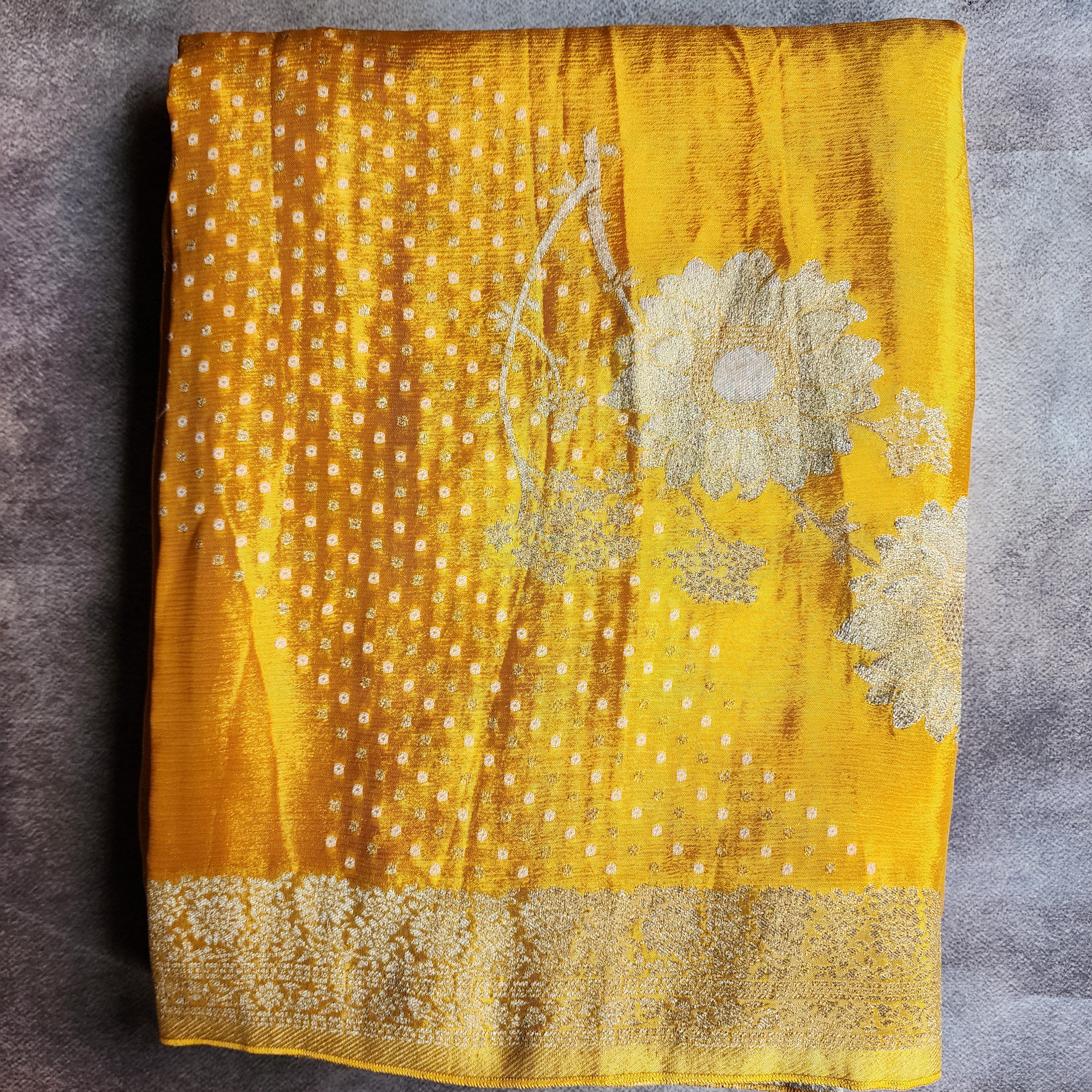 Marigold Mustard Yellow Crepe Silk Saree