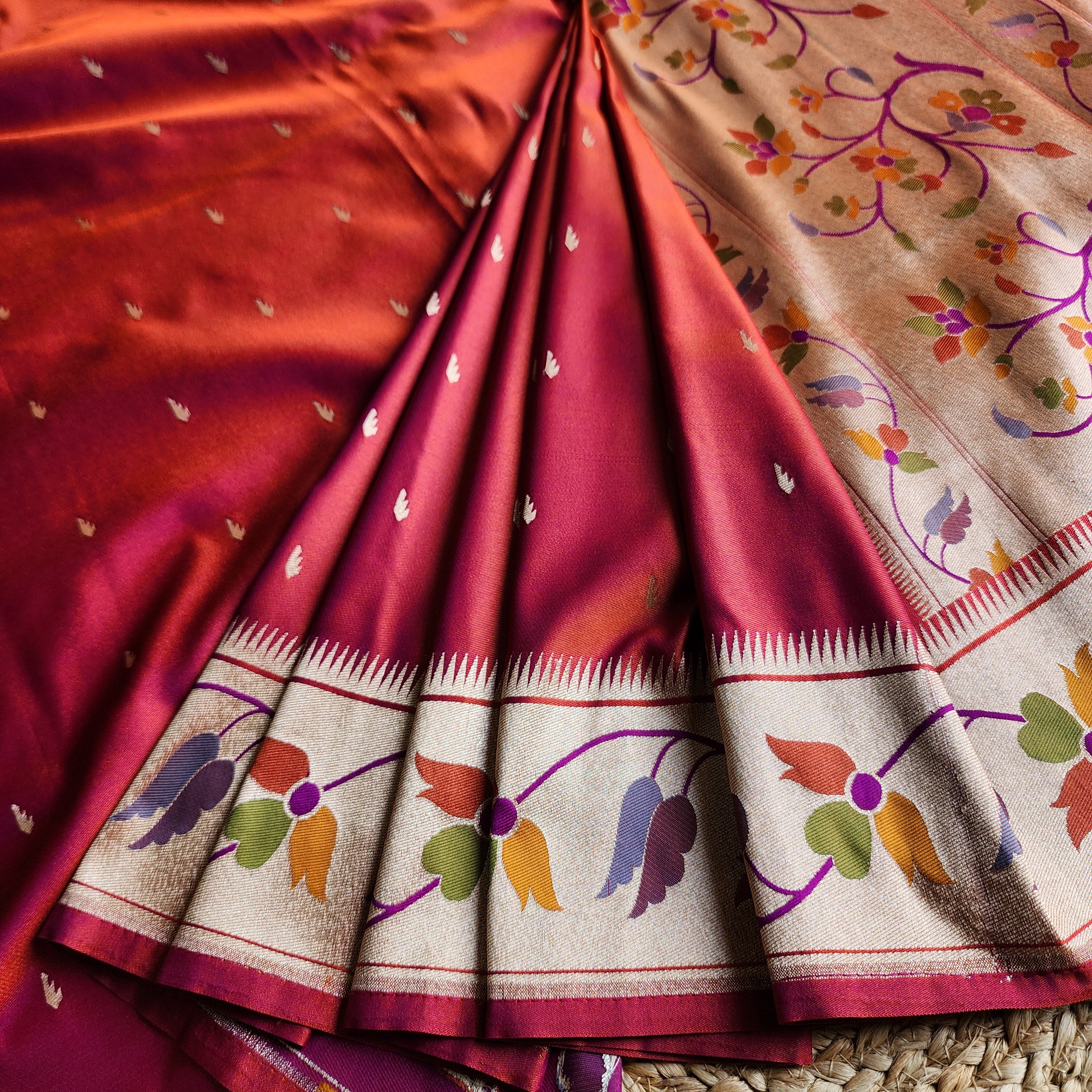Raahi - Peachish Pink Paithani Silk Saree with Stitched Blouse