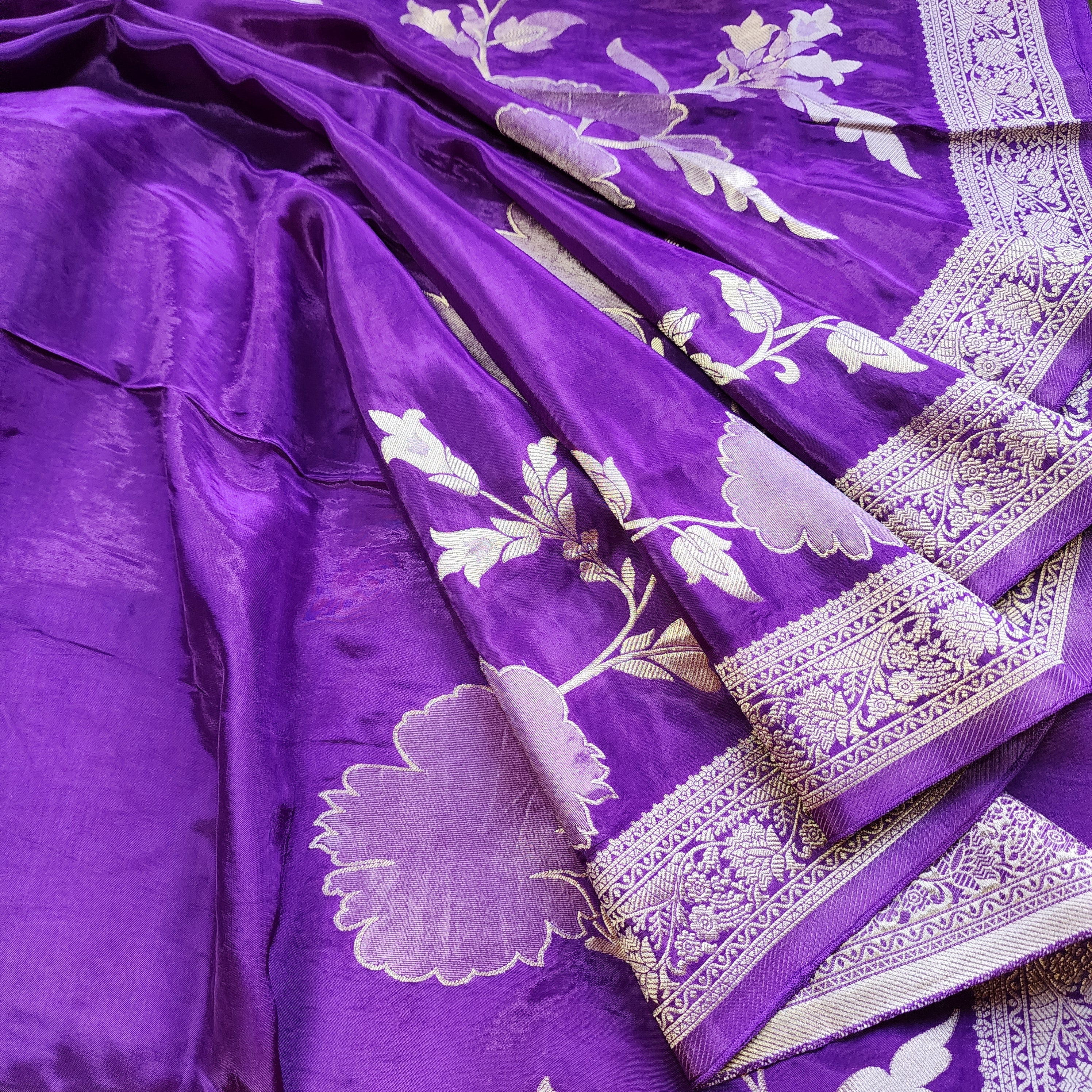 Plum Purple Muslin Silk Saree with Floral Weave