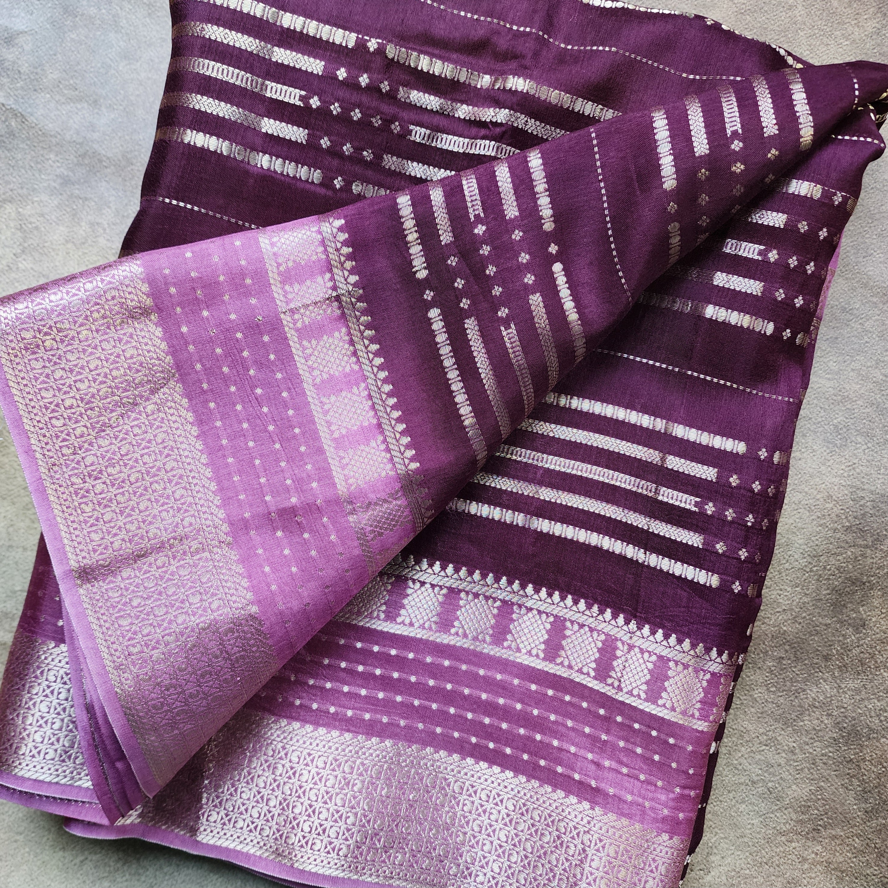 Deep Plum Crepe Georgette Silk Saree with Gold Zari Detailing
