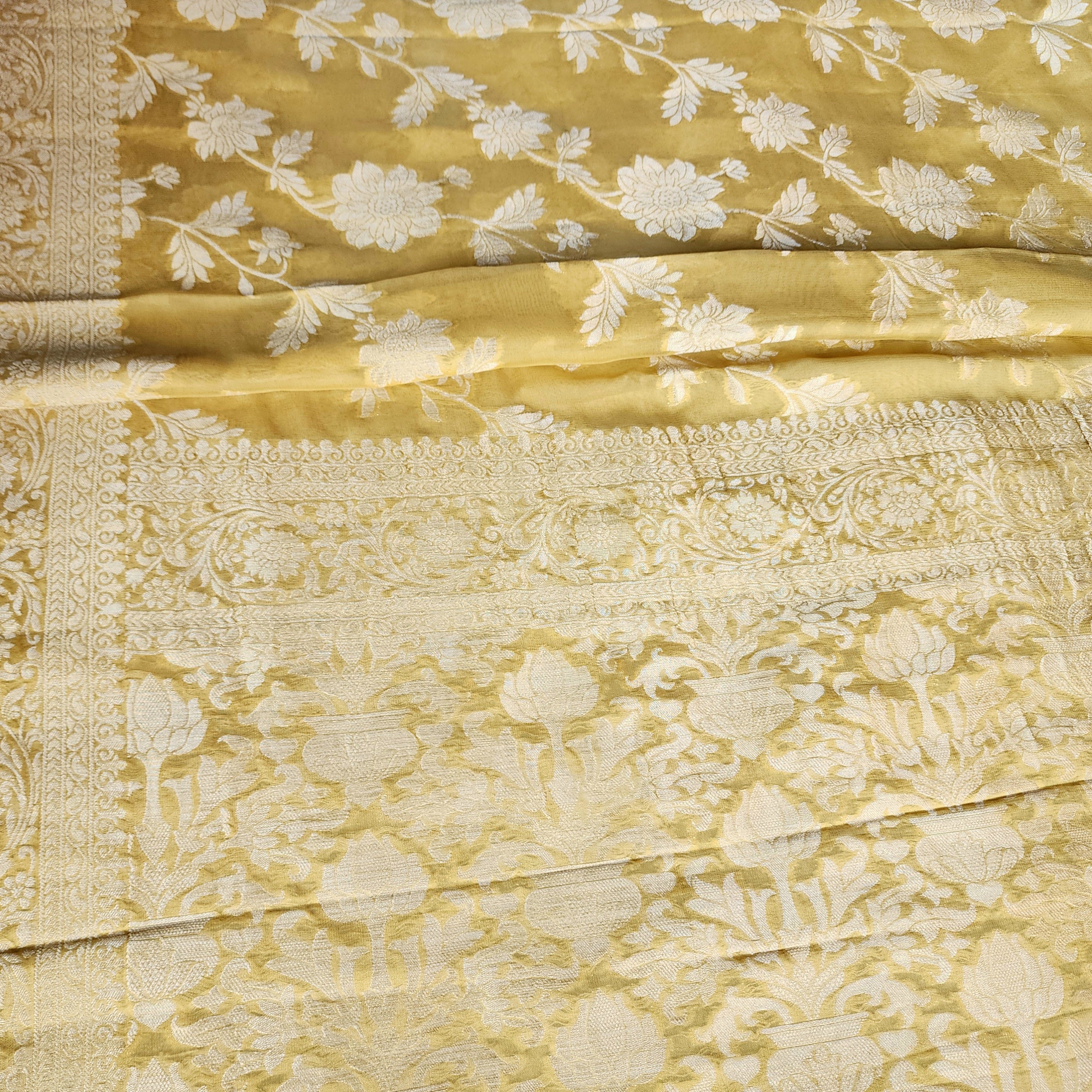 Khaddi Georgette Pure Banarasi Saree in Shade of Yellow