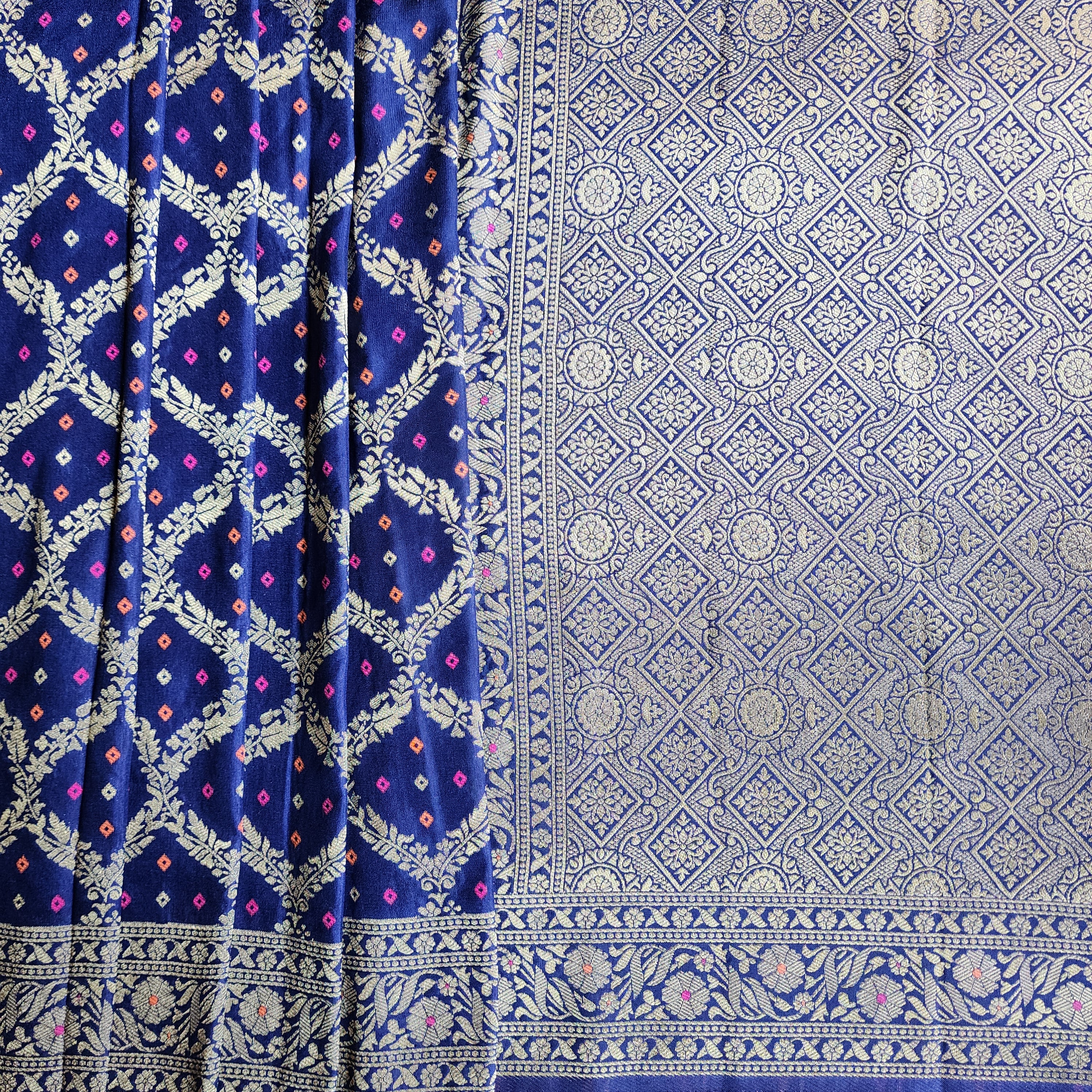 Royal Blue Bandhani Dupatta with Traditional Jaal