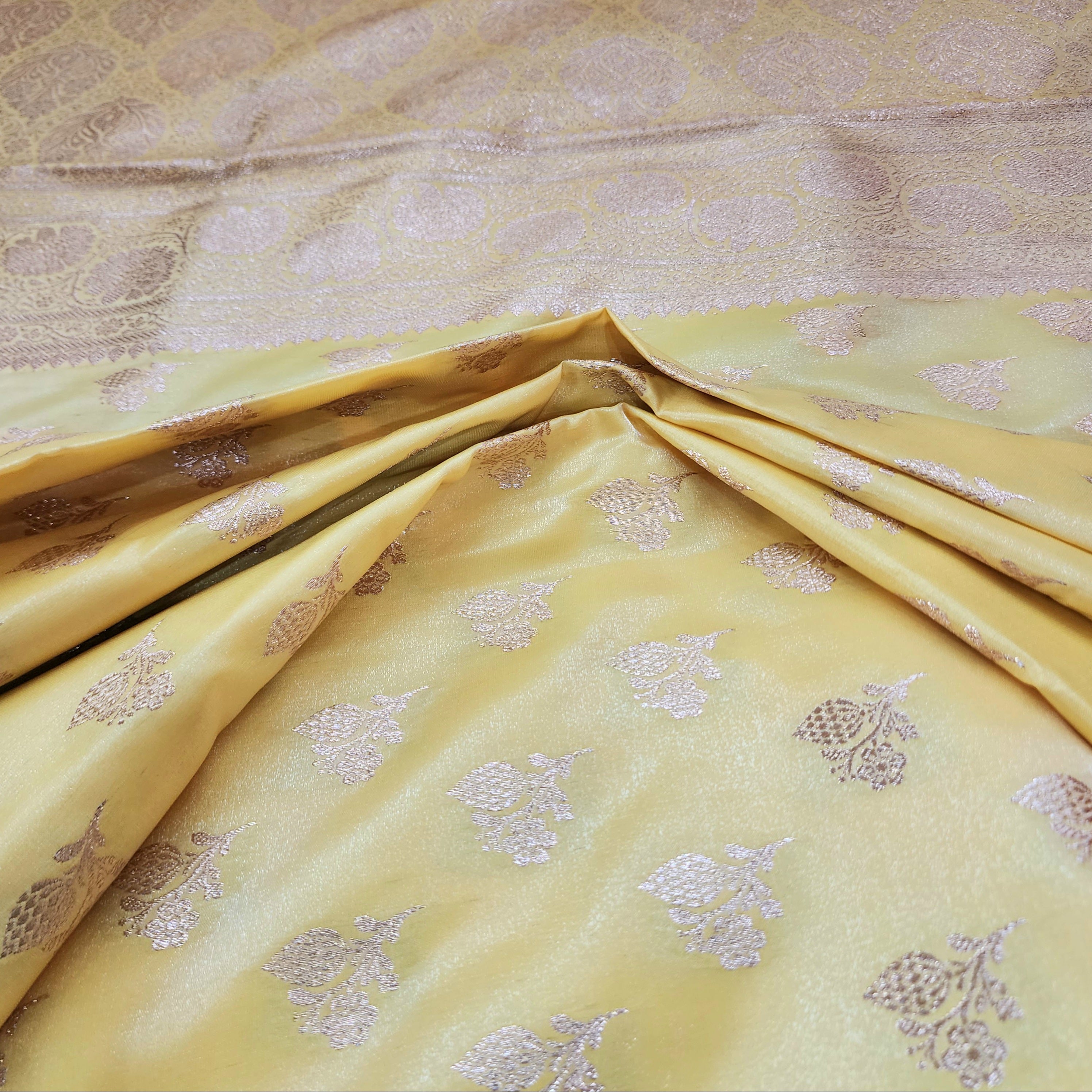 Rich Lemon Yellow Banarasi Silk Saree with Gold Zari Weaving