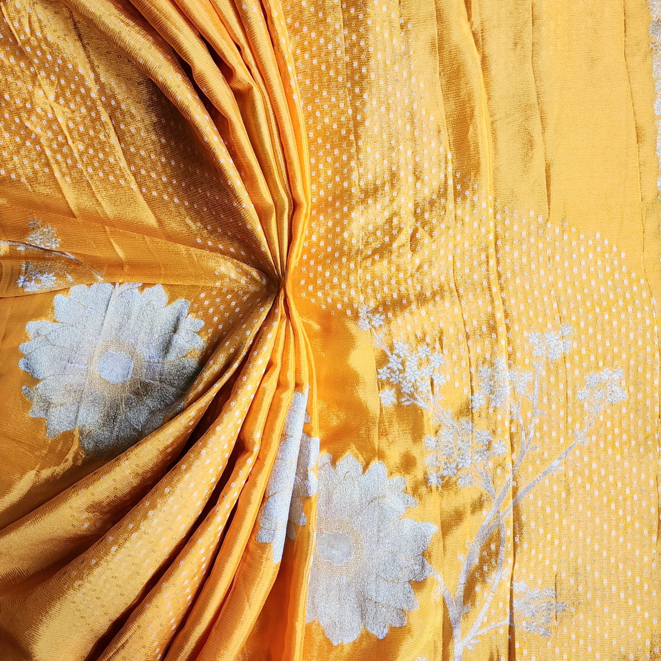 Marigold Mustard Yellow Crepe Silk Saree