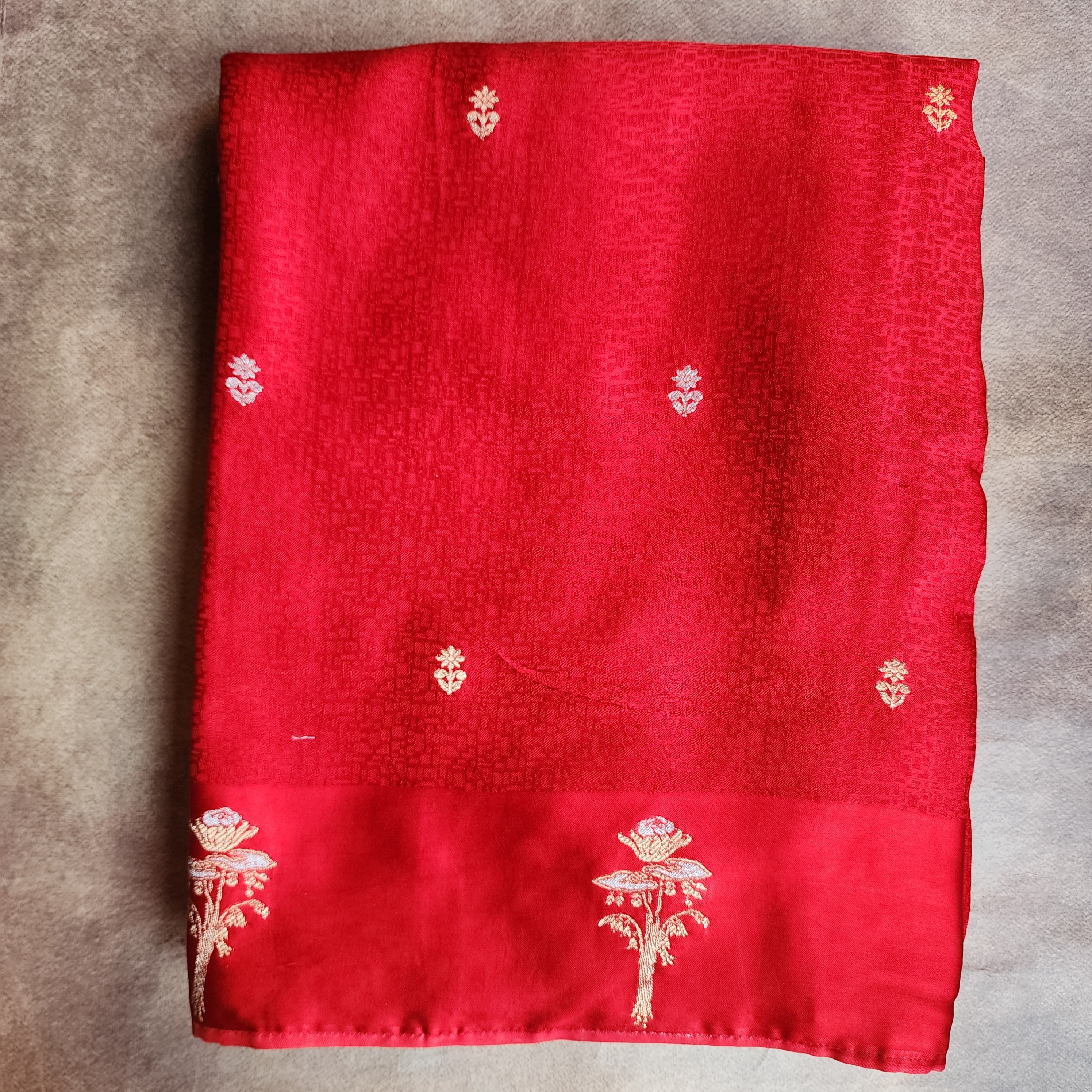 Crimson Red Mashru Tanchoi Saree with Gold Zari