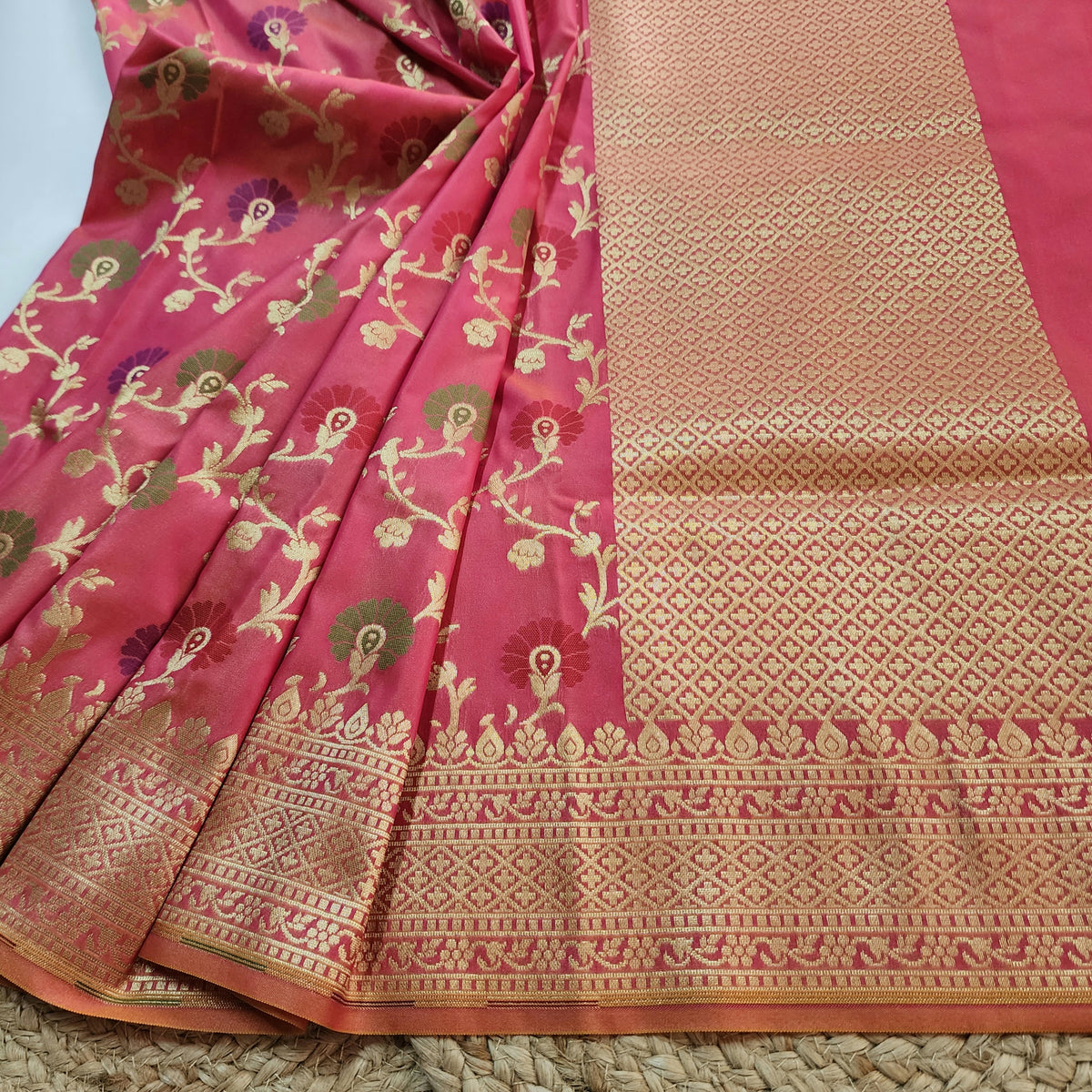 Banarasi Silk Floral Jaal Dupatta - Terracotta Rose