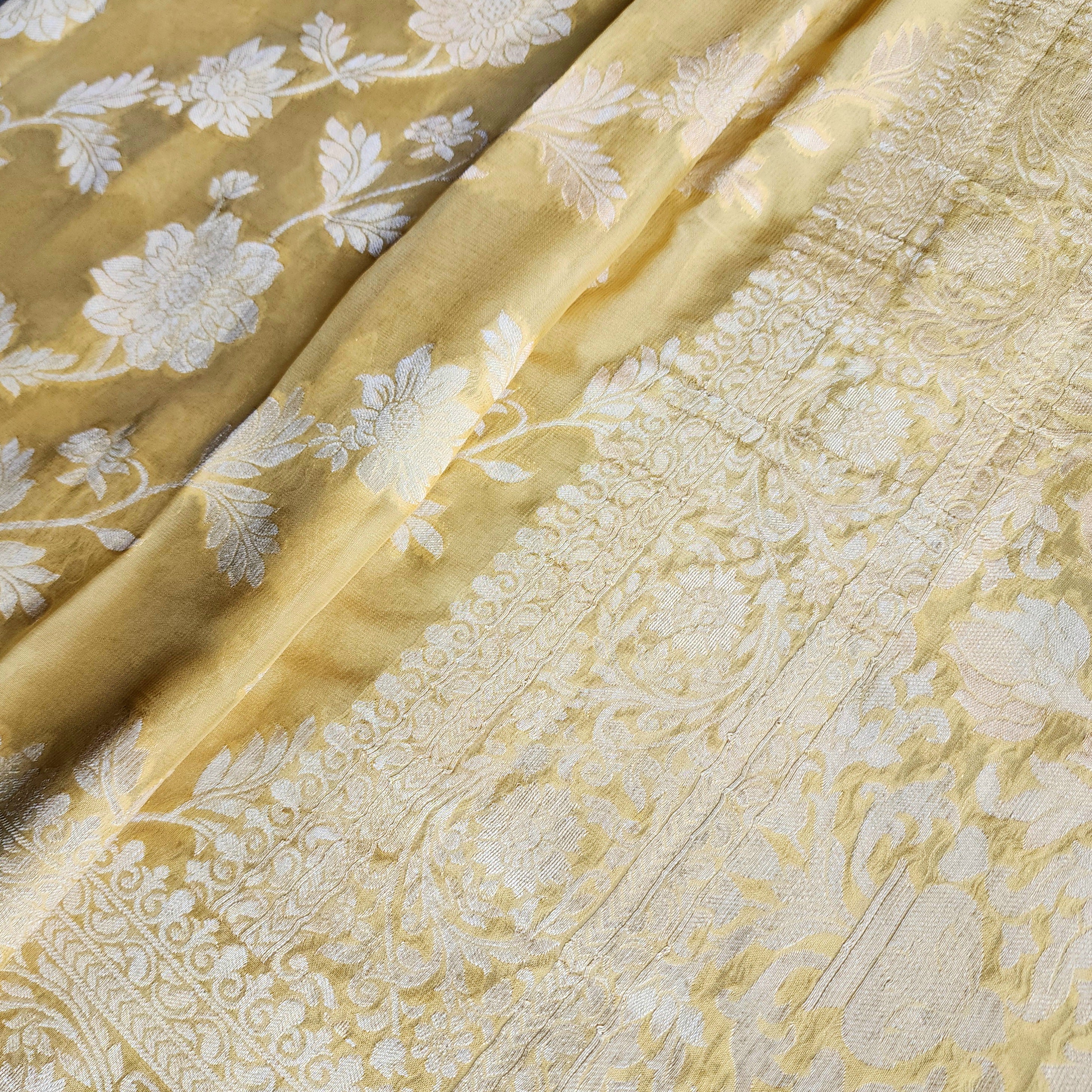 Khaddi Georgette Pure Banarasi Saree in Shade of Yellow