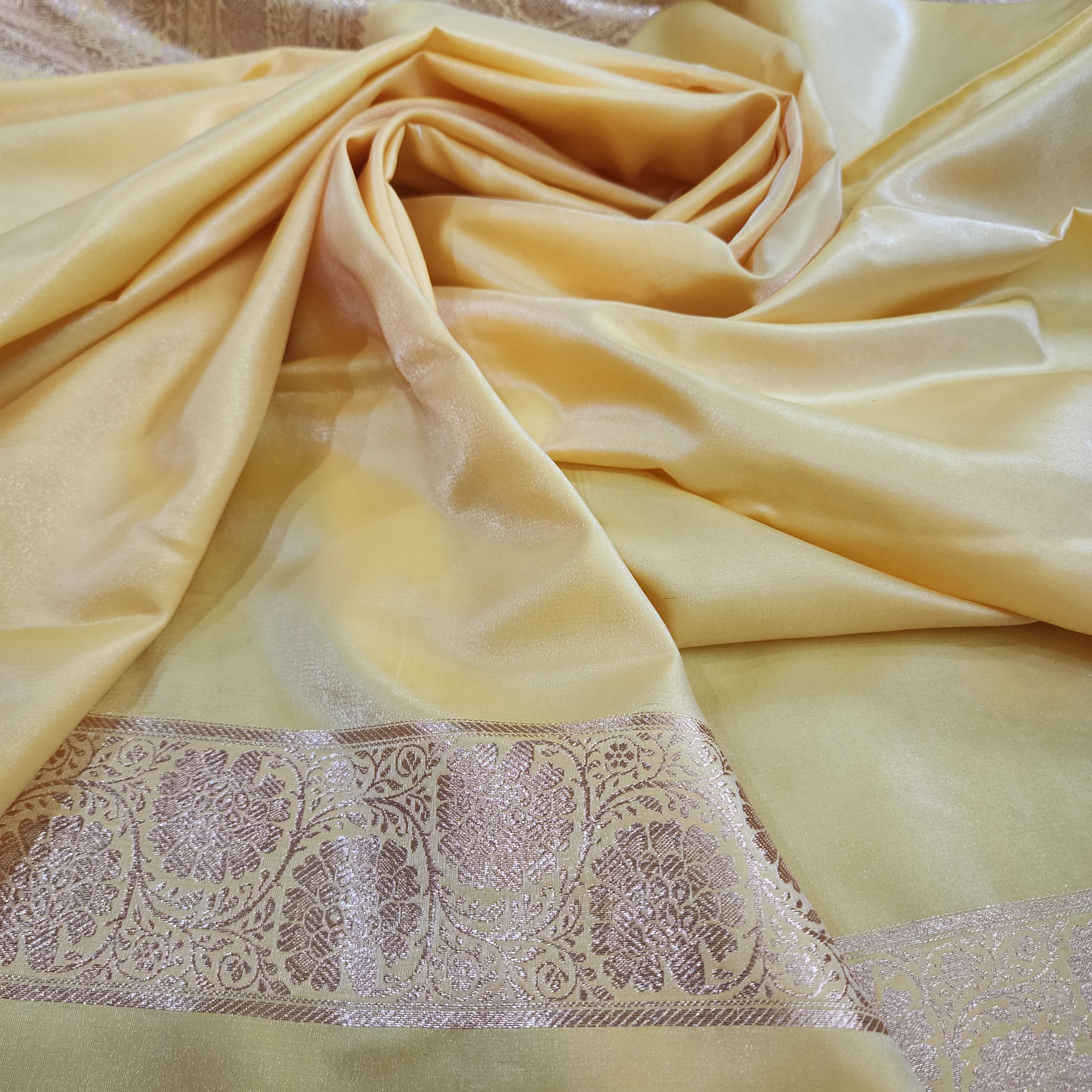 Rich Lemon Yellow Banarasi Silk Saree with Gold Zari Weaving