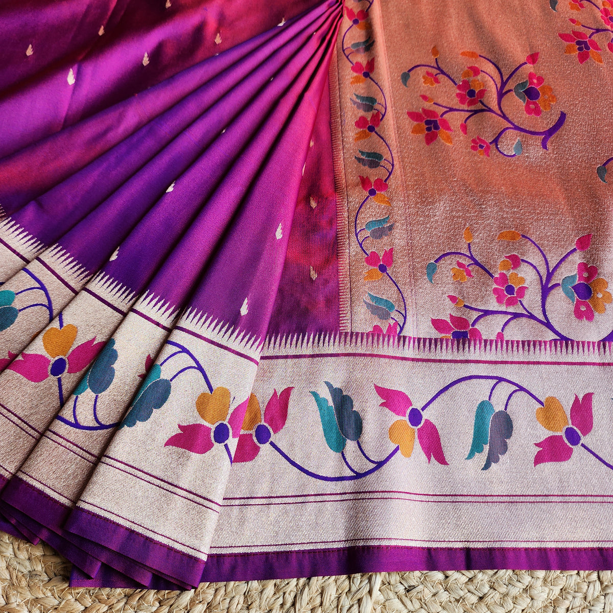 Raahi - Magenta Paithani Silk Saree with Stitched Blouse