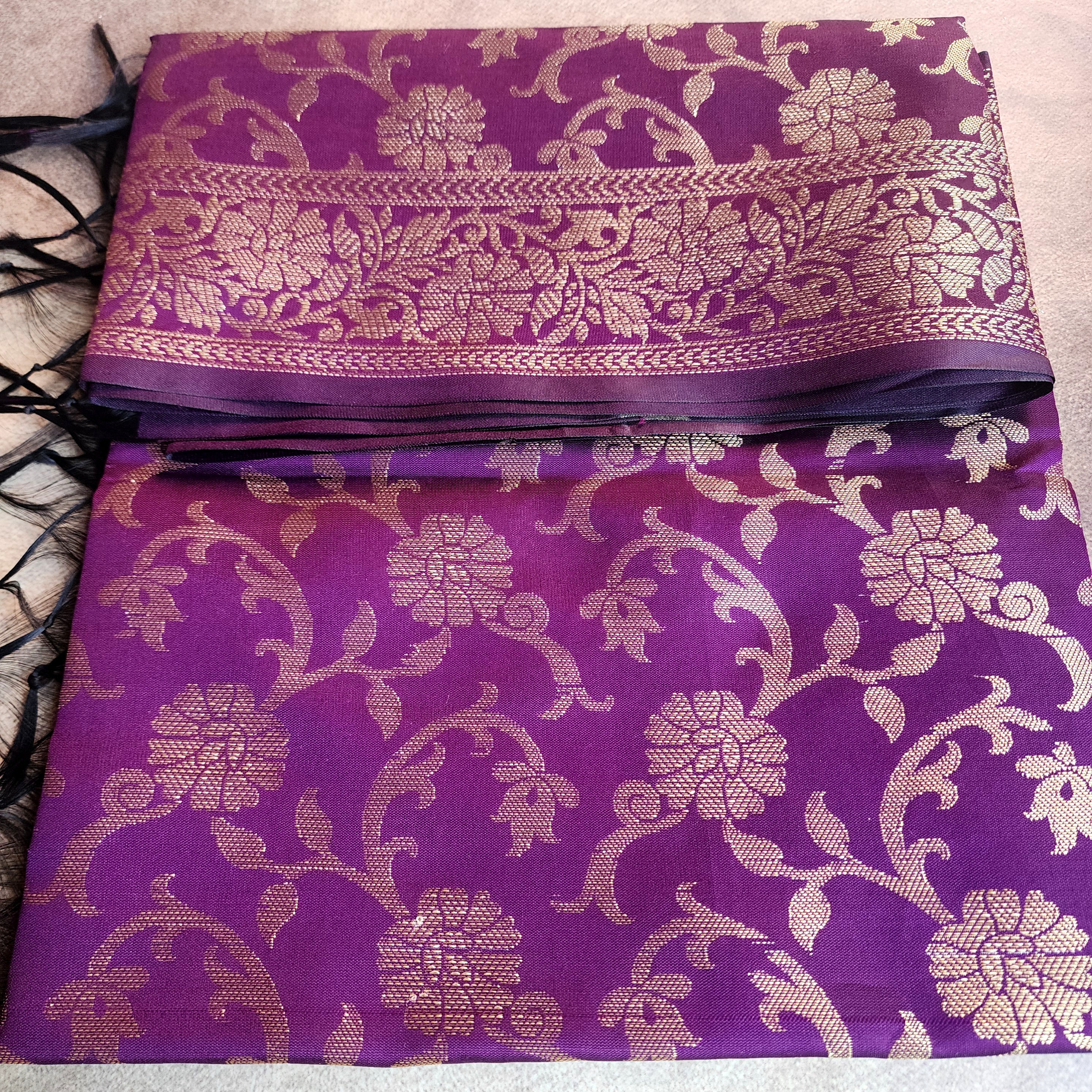 Magenta Purple Banarasi Tapetta Silk Dupatta with Gold Floral Weave