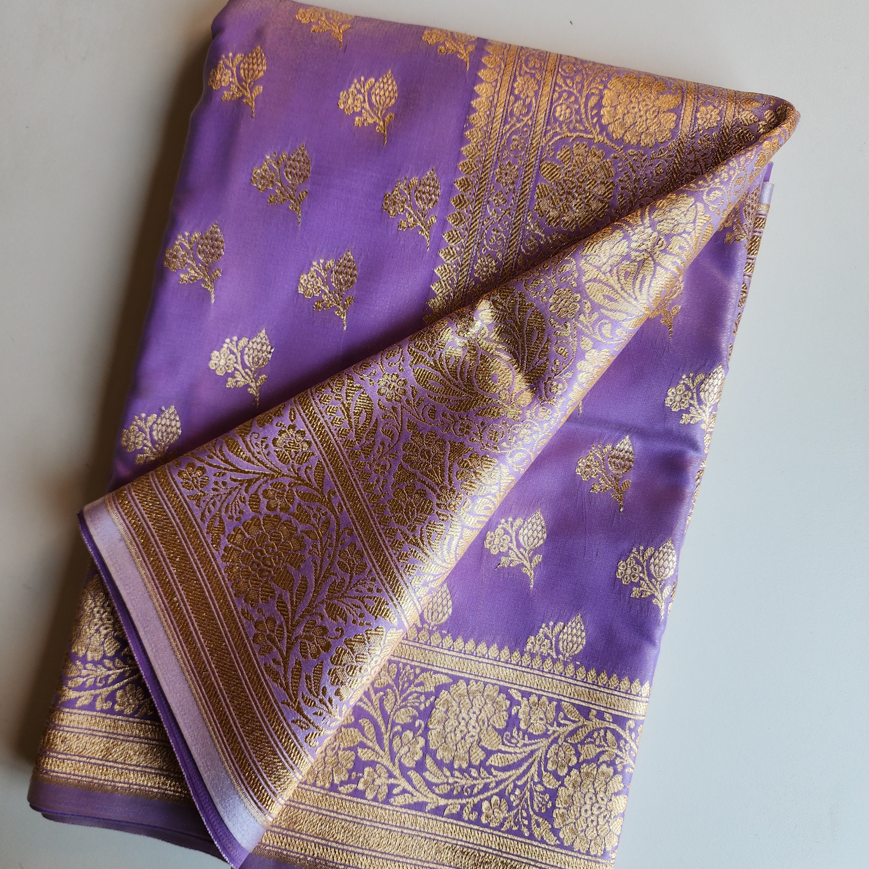 Rich Violet Banarasi Silk Saree with Gold Zari Weaving