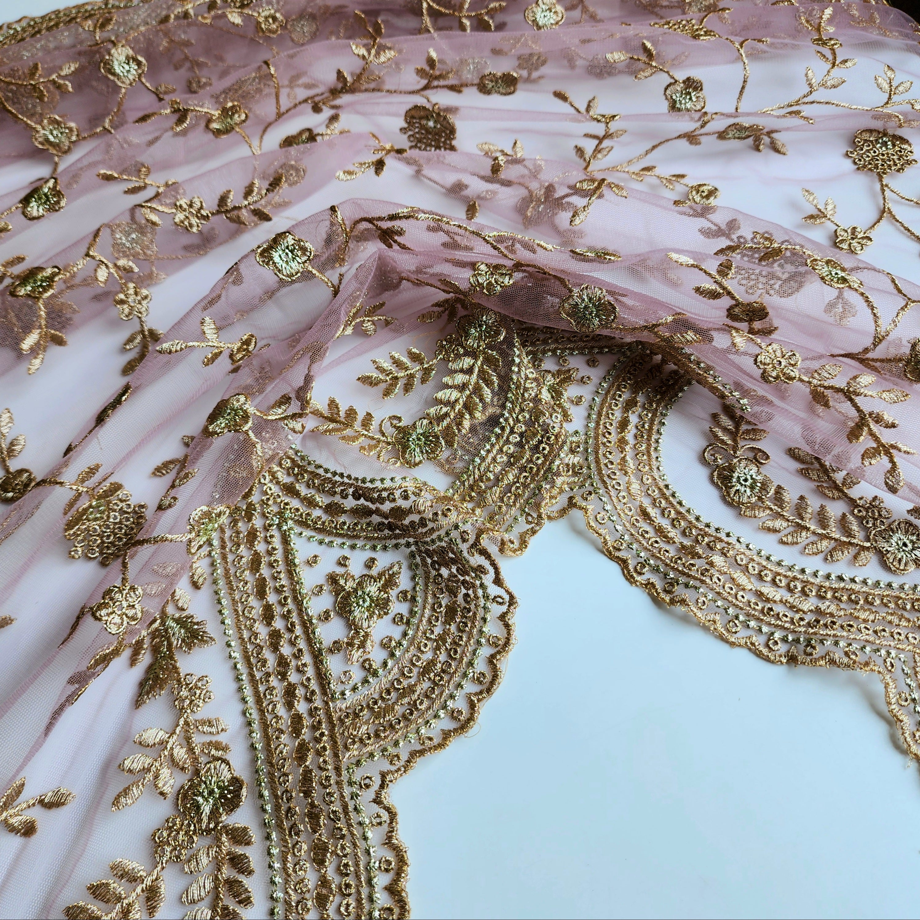 Pink Zardozi Embroidered Embellished Designer Net Saree