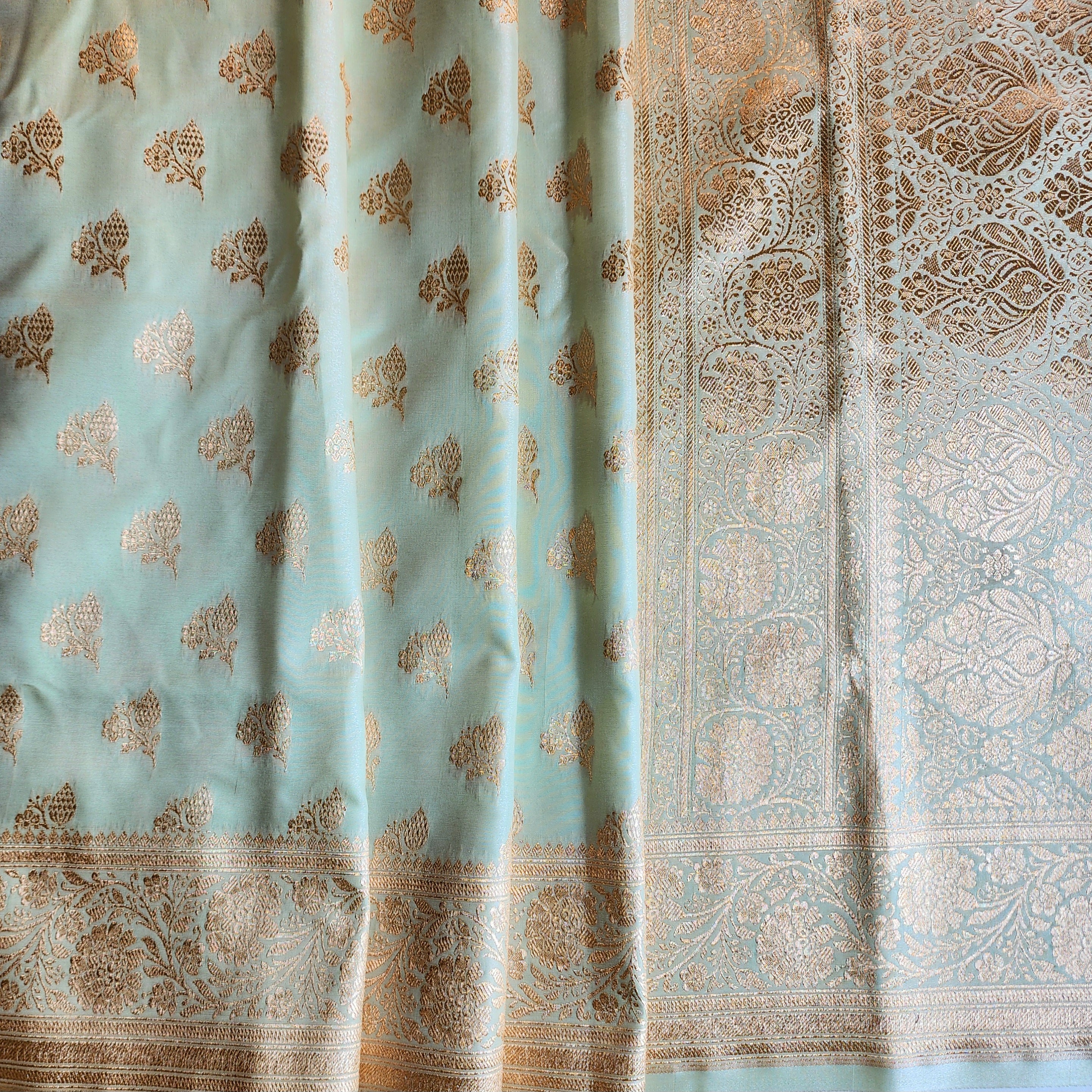 Rich Mint Green Banarasi Silk Saree with Gold Zari Weaving