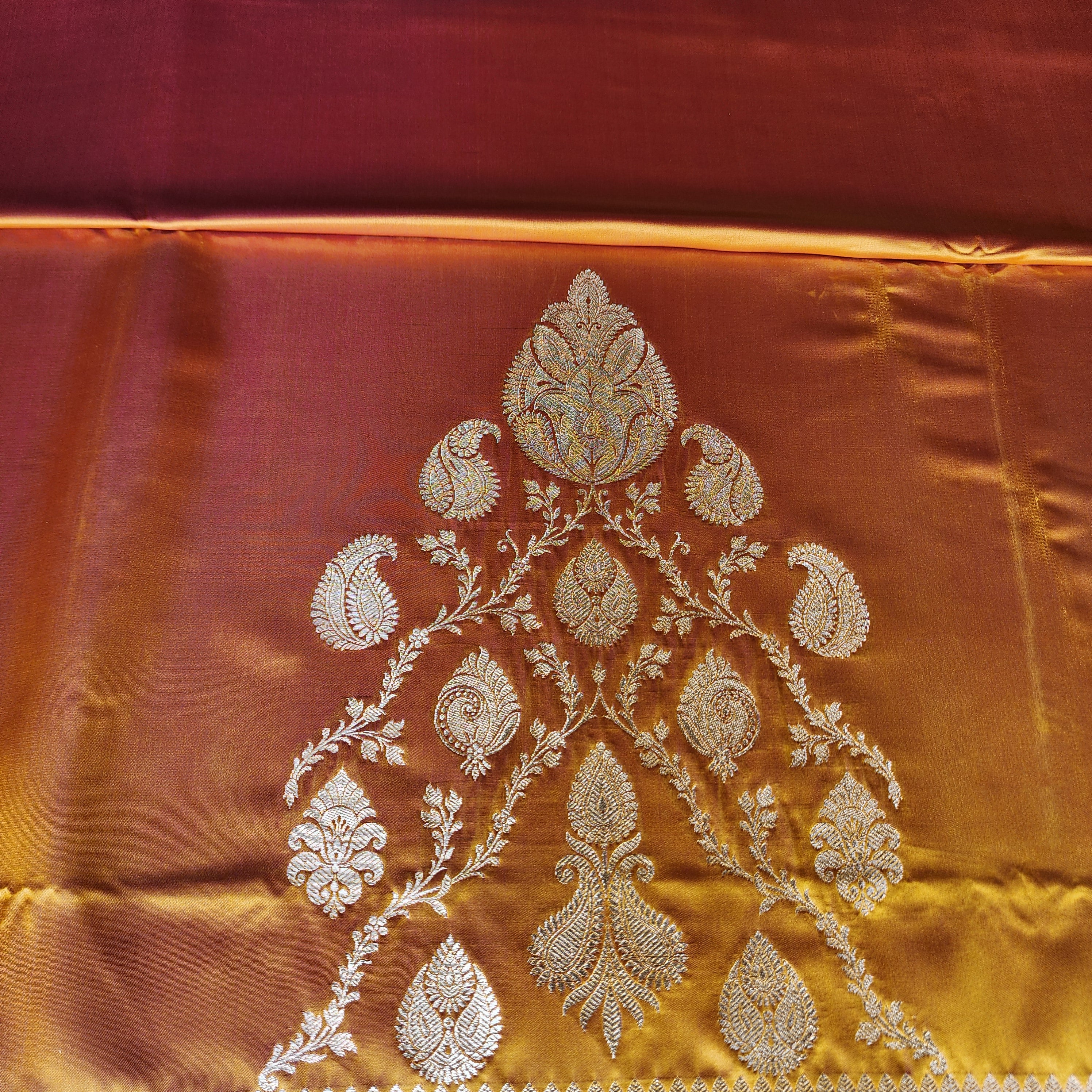 Rich Marigold Yellow Pure Banarasi Katan Silk Saree with light Gold Zari Weaving