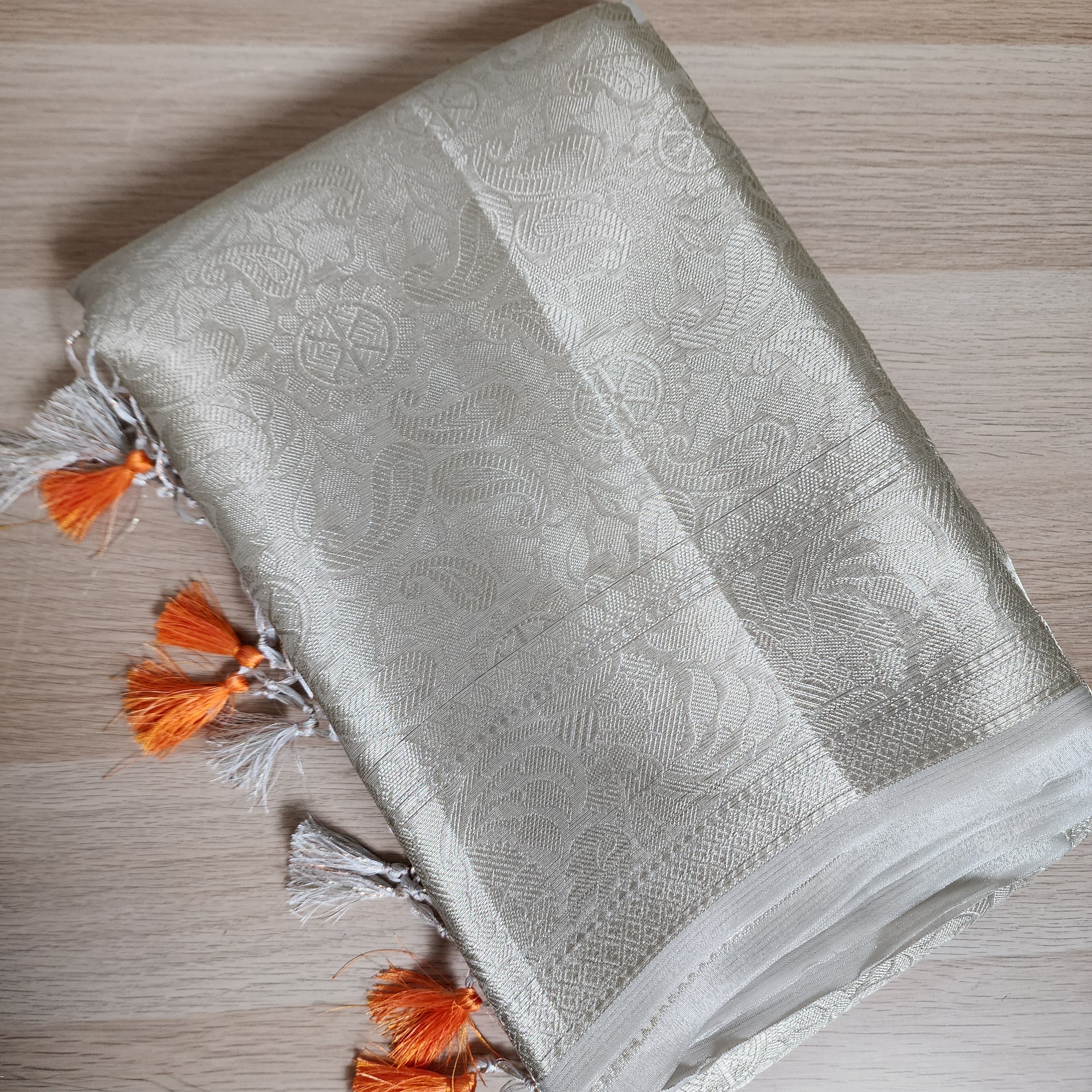 Classic Off-White Water Zari Tissue Sari with tassels