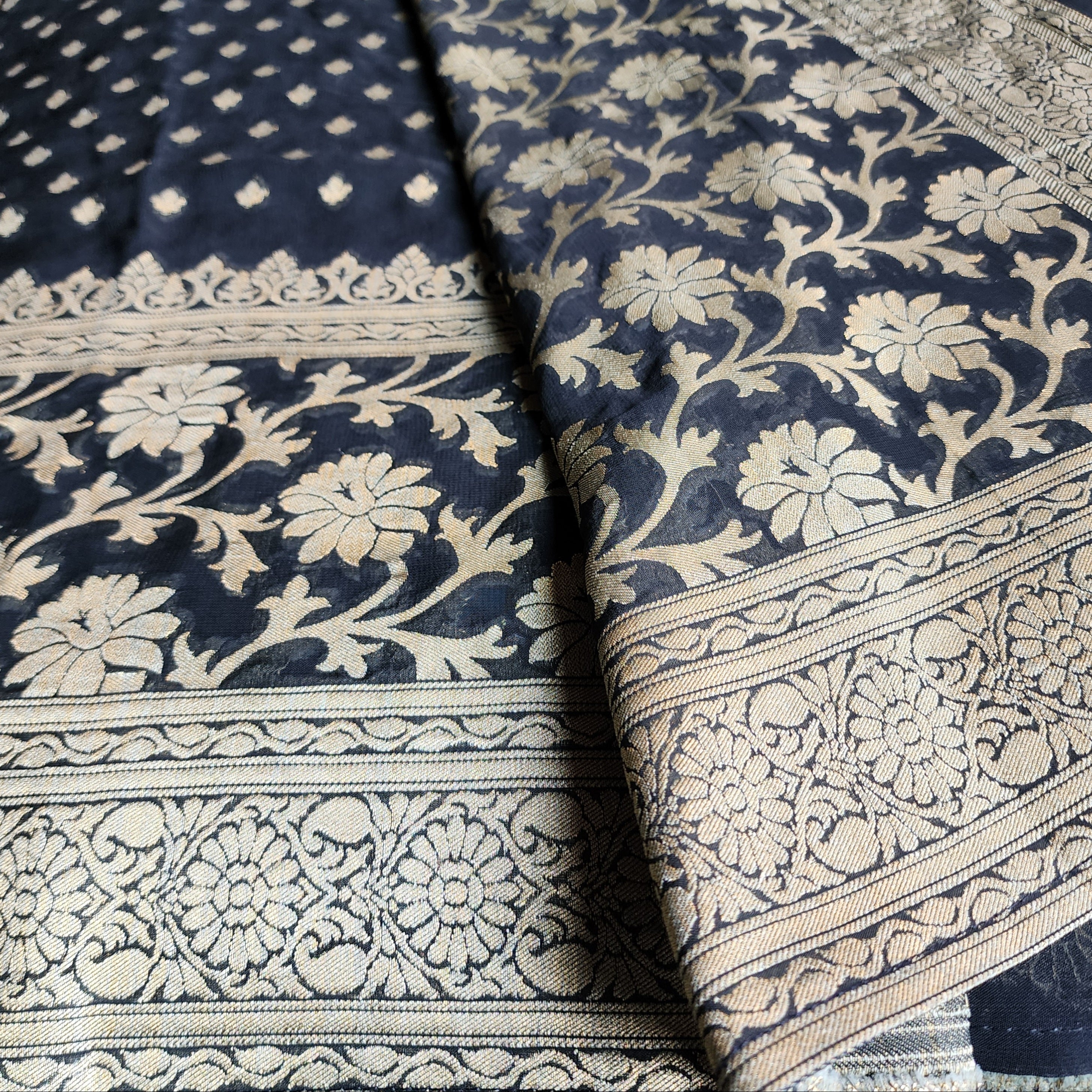 Elegant Black Khaddi Georgette Pure Banarasi Saree with Exquisite Golden Zari