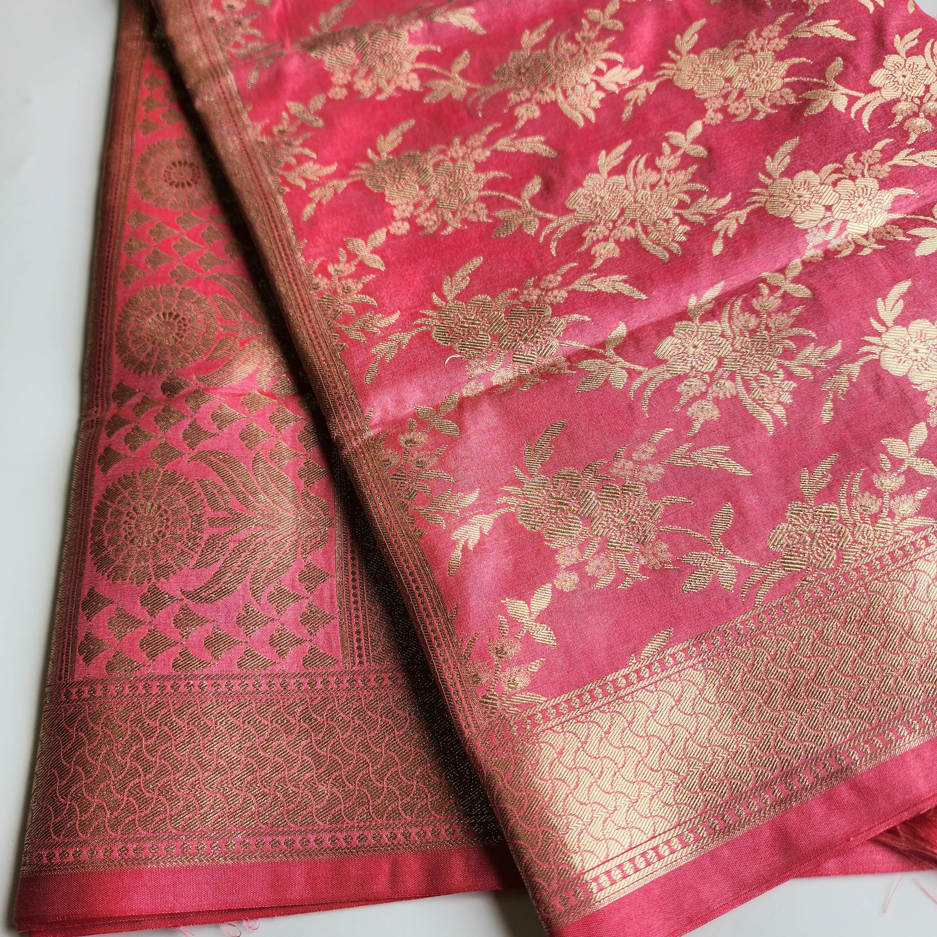 Cerise Pink Banarasi Dupatta - Floral Brocade Zari