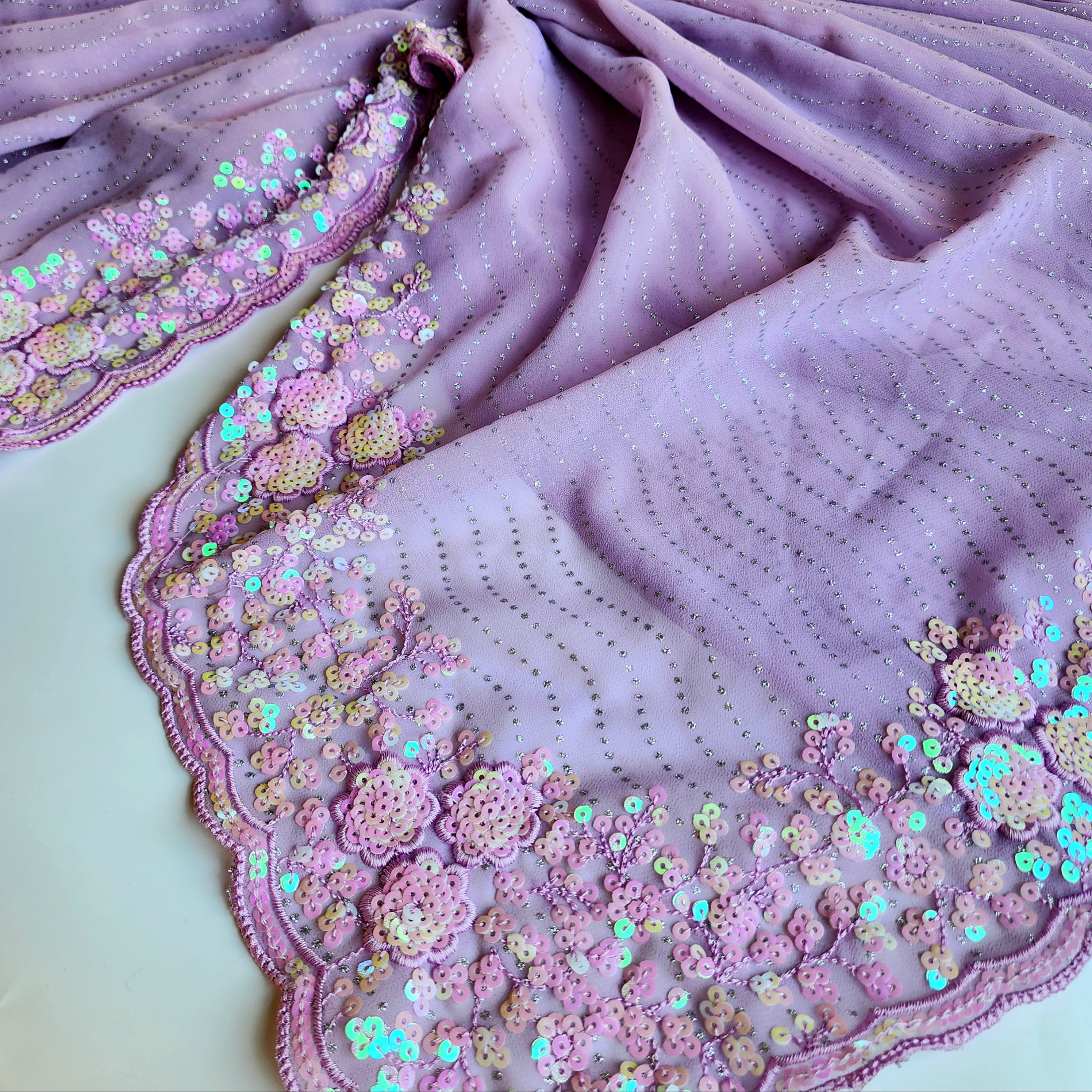 Dusty Orchid Designer Sequinned Saree