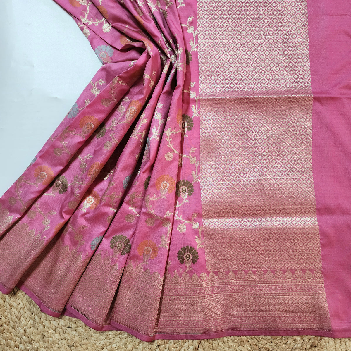 Banarasi Silk Floral Jaal Dupatta - Blush Pink