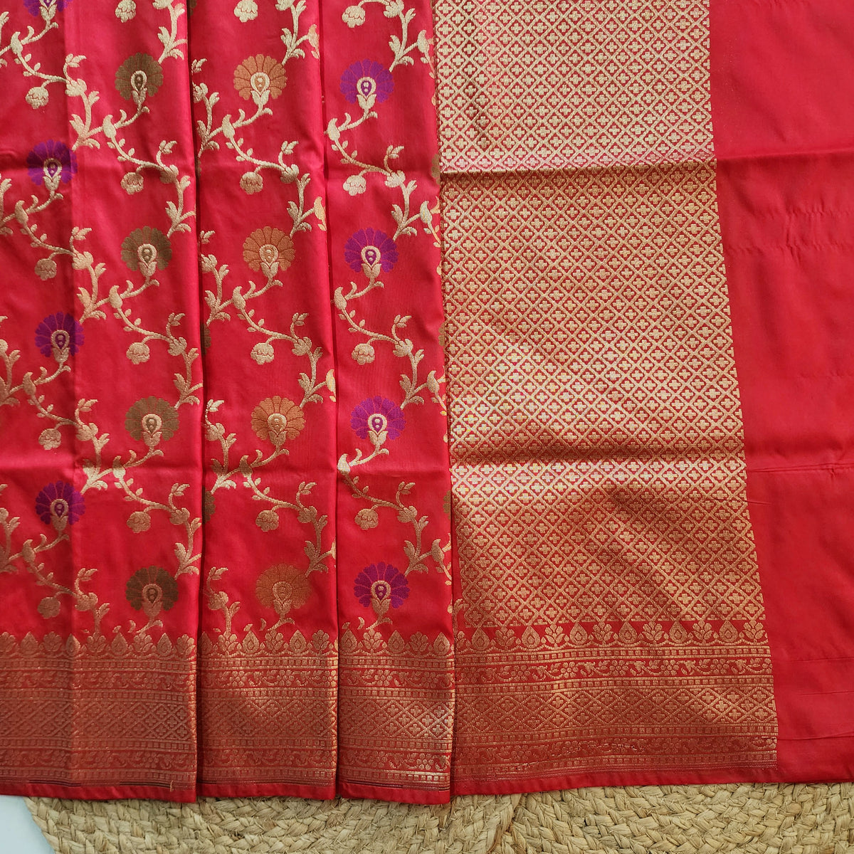 Banarasi Silk Floral Jaal Dupatta - Crimson Red